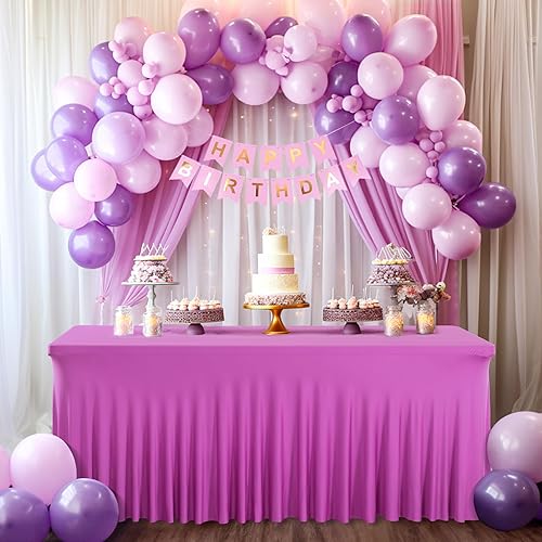 Miniatura 4 de Paquete de 2 manteles de color rosa intenso para mesas rectangulares de 6 pies, fundas de mesa de una pieza de elastano elástico resistente a las