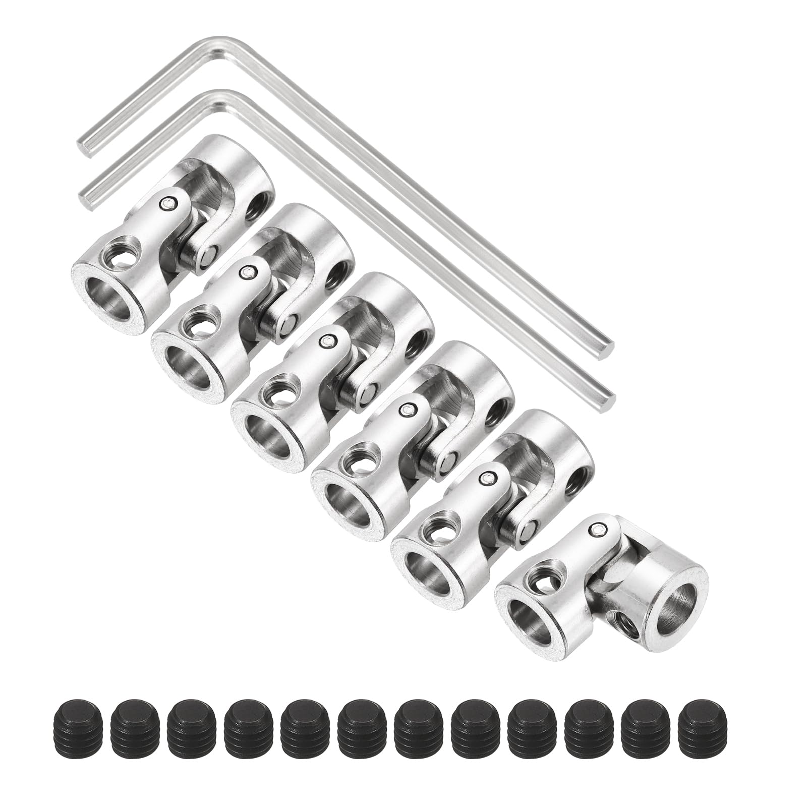 sourcing map 6Pcs 6mm to 6mm ID Steering Universal Joint Shaft Coupling, SAE 1045 steel 45°Degree Rotatable Joints Coupler with Screws Wrench Set for Model Car Ship Drive Shaft Motor — image 1
