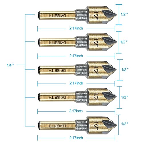 Miniatura 2 de Juego de brocas avellanadas, 5 piezas de acero de alta velocidad de 82 grados, 5 aristas, con vástago redondo de fresado de 6 mm, en tamaños