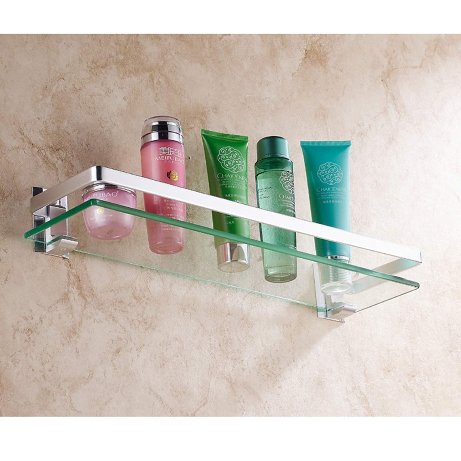 Estantes de baño, estante de Cristal para baño, bandeja de almacenamiento de cocina con riel, cesta de cosméticos para cuarto de ducha, muebles de baño