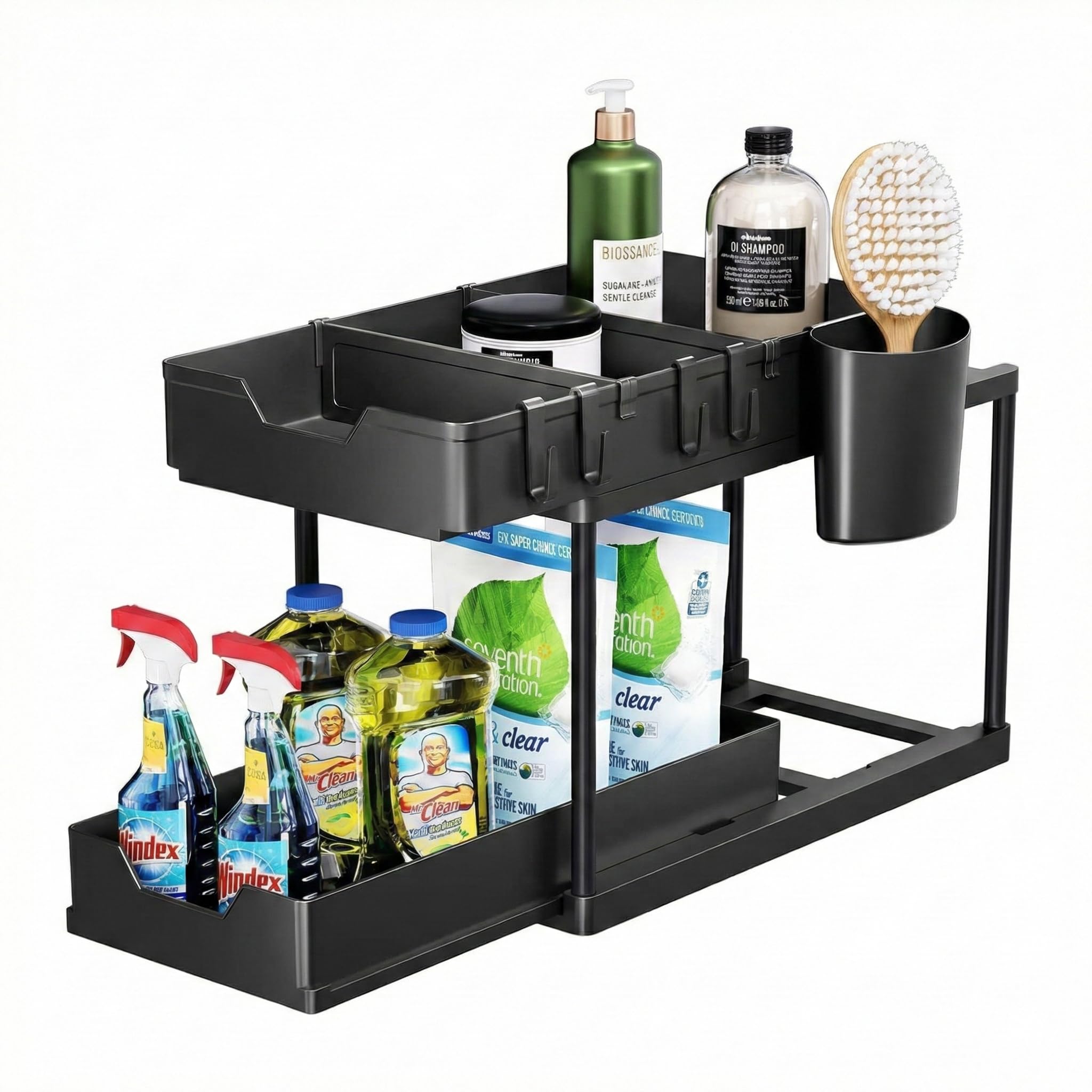 2 Tier Sliding Storage Rack with Pull-Out Drawers, Under Sink Organizer Stand for Kitchen, Bathroom & Home Storage, Space-Saving Multipurpose Rack-image-30