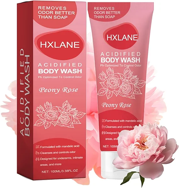 HXLANE Acidified Body Wash, Moisturizing Rose Body Wash Gel, Odor Control Removes Odor, Formulated Without SLS or Parabens, 3.38 FL.OZ