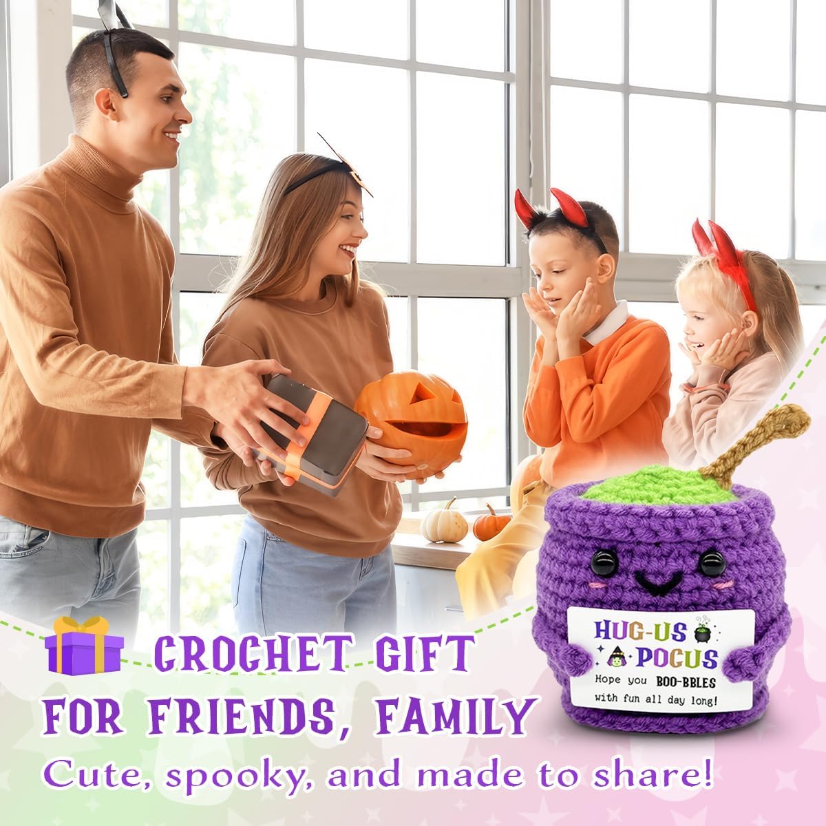 Halloween Positive Cauldron Pot Crochet – Emotional Insprirational Support Gifts for Women Men - Cheer Birthday Gifts for Friends Sister Dad Mom Coworker – Halloween Party Decor Crochet Gift - Image 7