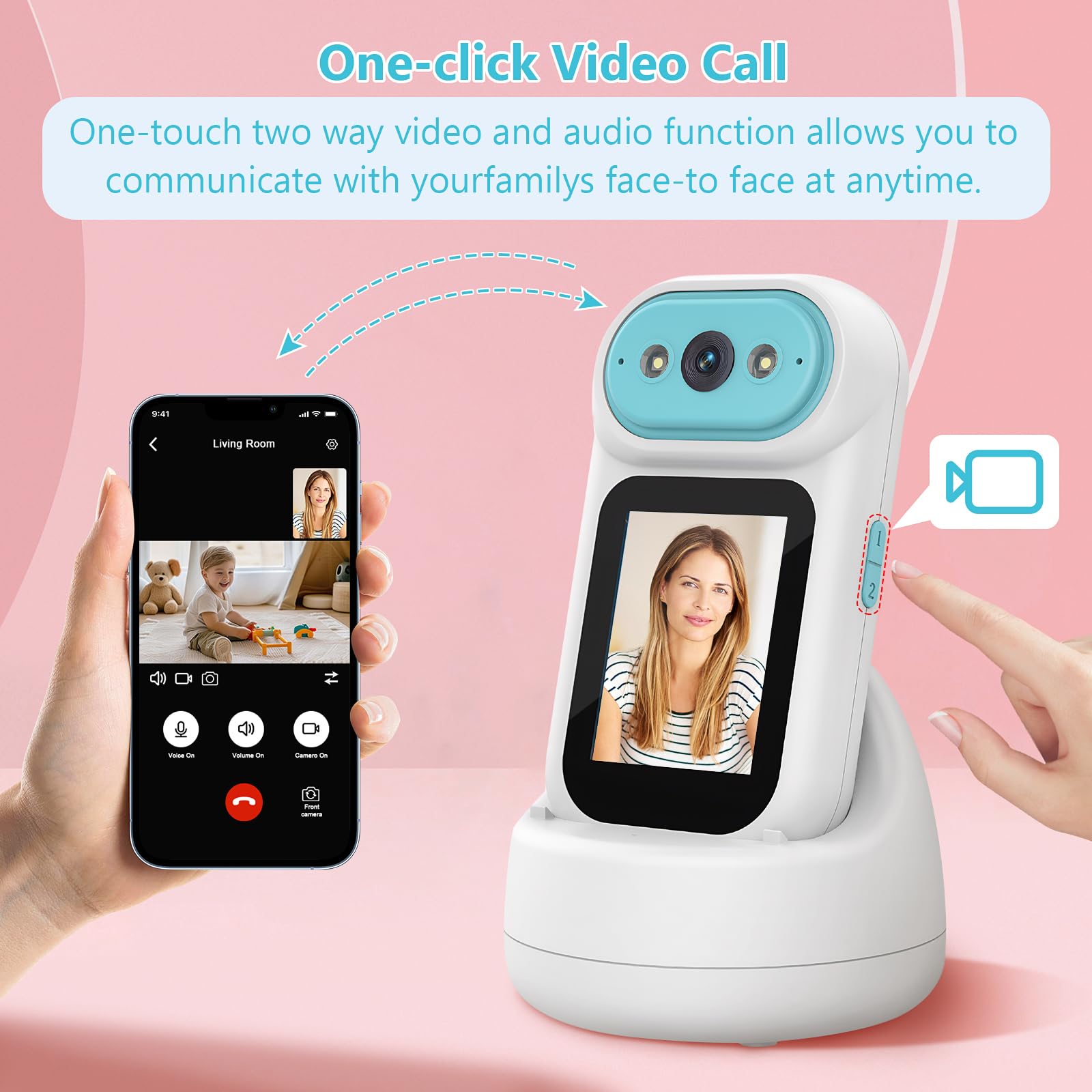 Handheld Video Call Camera - 2.8" Screen 1080P Indoor Security Cam With 350?? Pan