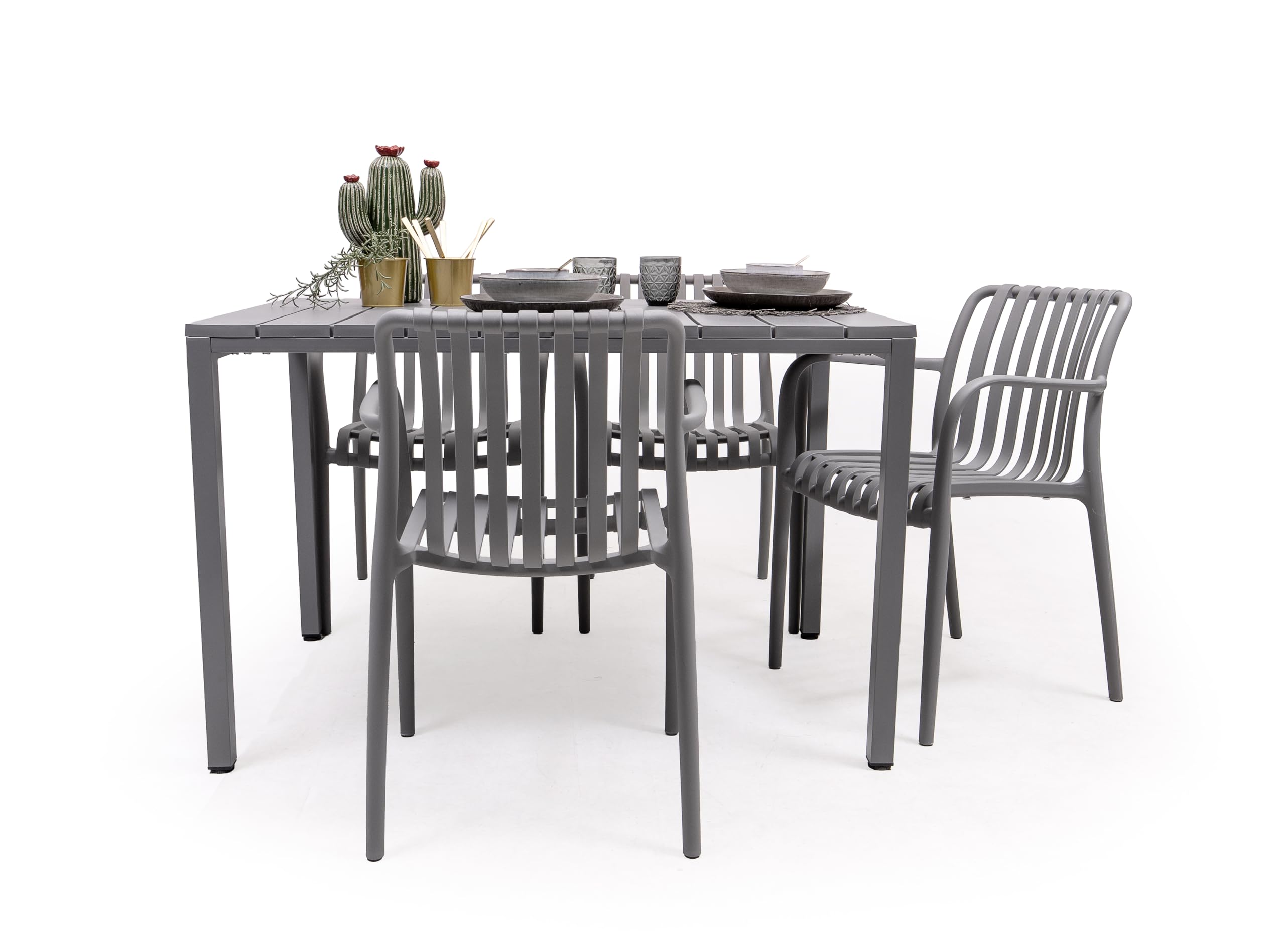 Homely – Mesa de Comedor Rectangular para jardín Ambar | 120x80 cm. 75 cm Alto | Polipropileno Material idoneo para Exterior | Color Gris