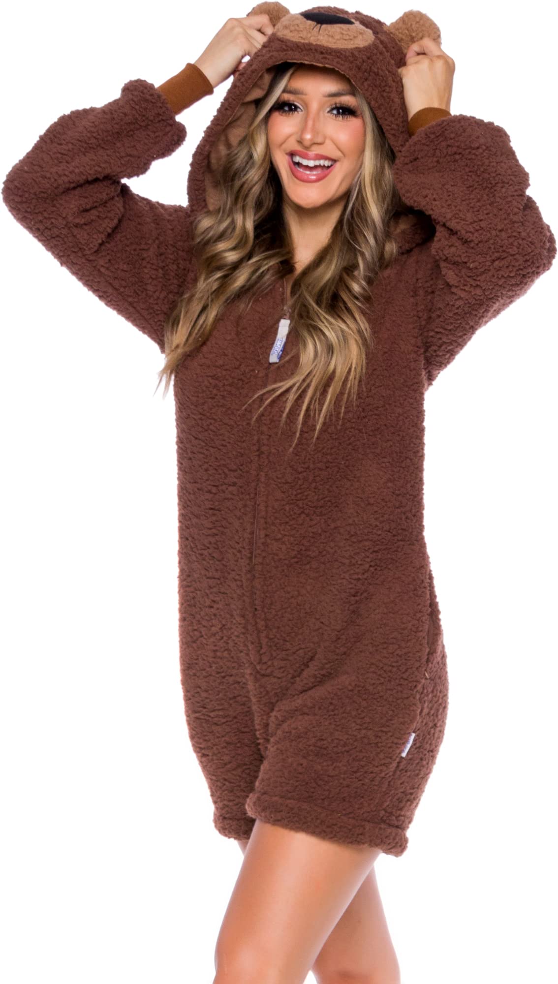 Short Sherpa Bear Adult Onesie- Teddy Bear Costume- Plush One Cosplay Suit for Adults, Women and Men-image-22