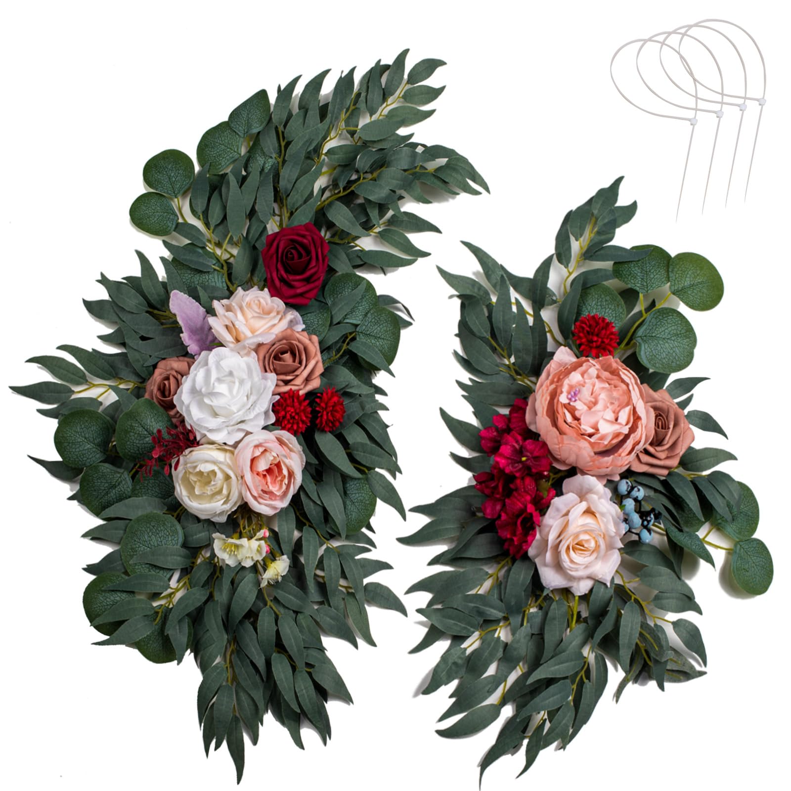 AitnWoy Artificial Wedding Arch Flowers Kit 2 PCS Dust Rose Flowers Silk Peony Floral Swag Welcome Sign for Wedding Ceremony Party Home Garland Decor