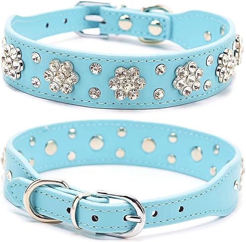Miniatura 10 de Pimaodog Collar de perro con diamantes de imitación, bonito collar de piel sintética con diamantes de imitación, tamaño pequeño, mediano y grande
