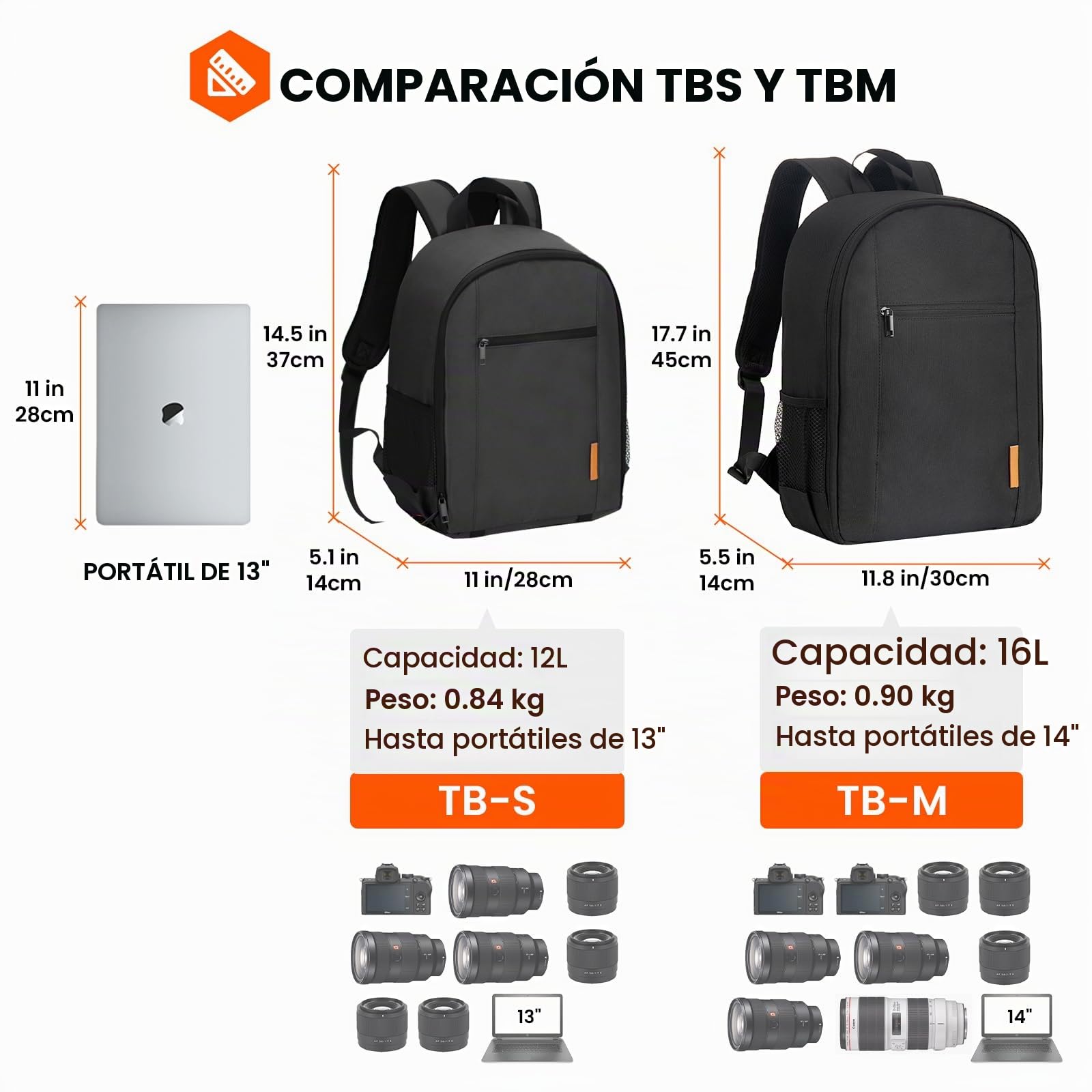 TARION TB-M Bolsa para cámara DSLR Mochila para cámara con cubierta impermeable para la lluvia Compartimiento para computadora portátil Fotografía Mochila Estuche para mujeres Hombres Fotógrafos Negro