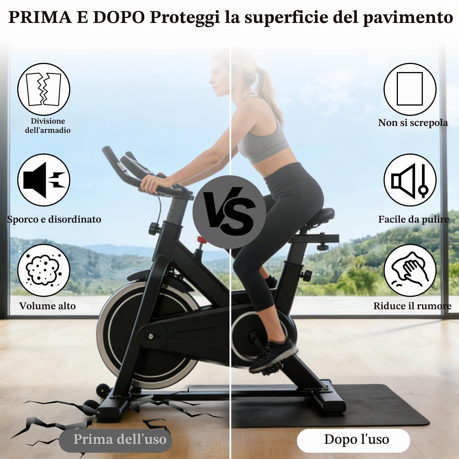 Tappetino per Tapis Roulant,Tappetino Rulli Bici in PVC Spesso 6mm,per Attrezzi per Esercizi,per Roulant,da Passeggio,Panca per Pesi,Cross Trainer,Cyclette