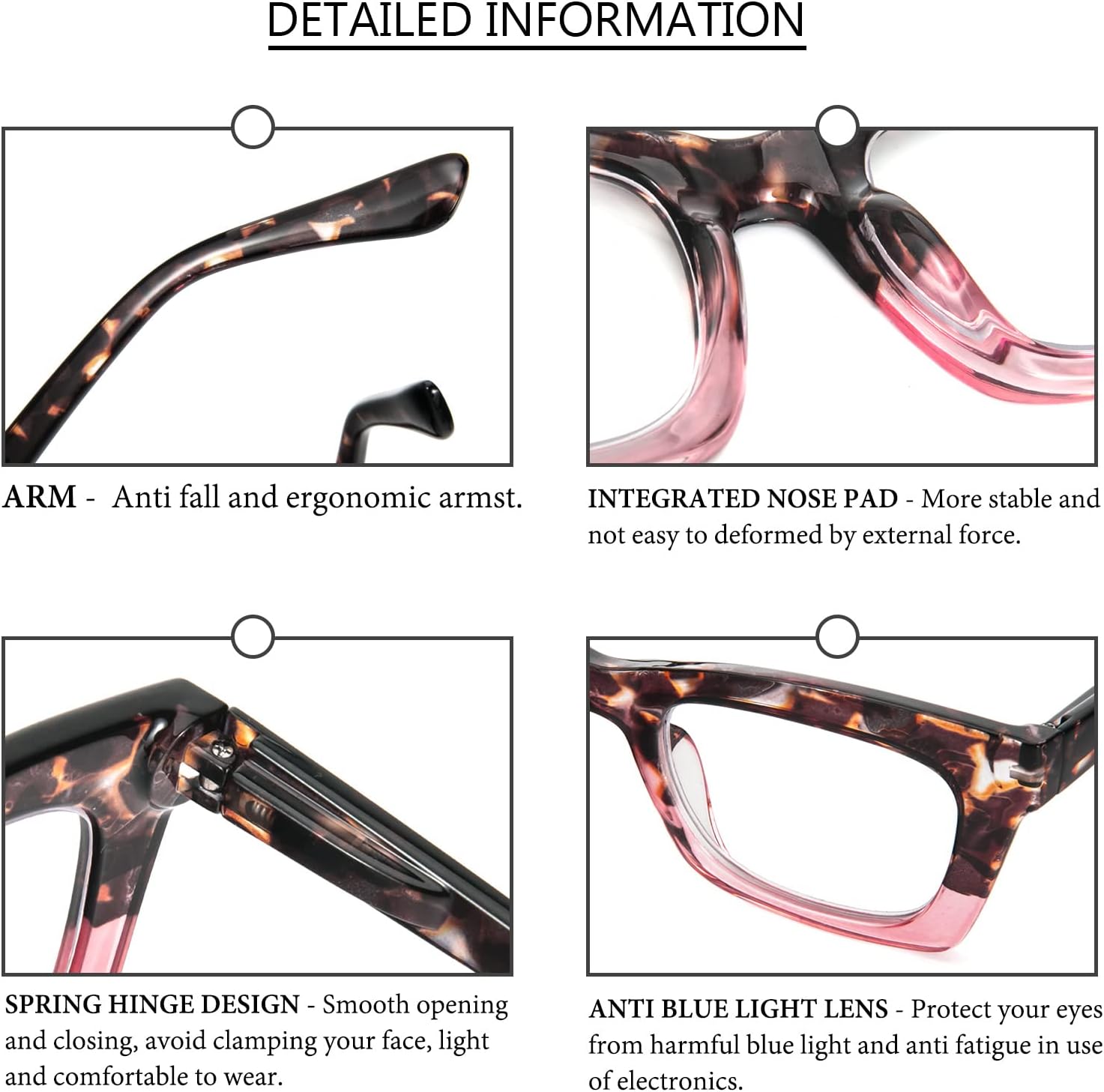 REAVEE 6 Pack Oprah Style Reading Glasses for Women Blue Light Blocking, Cute Square Computer Readers with Spring Hinge - Image 5