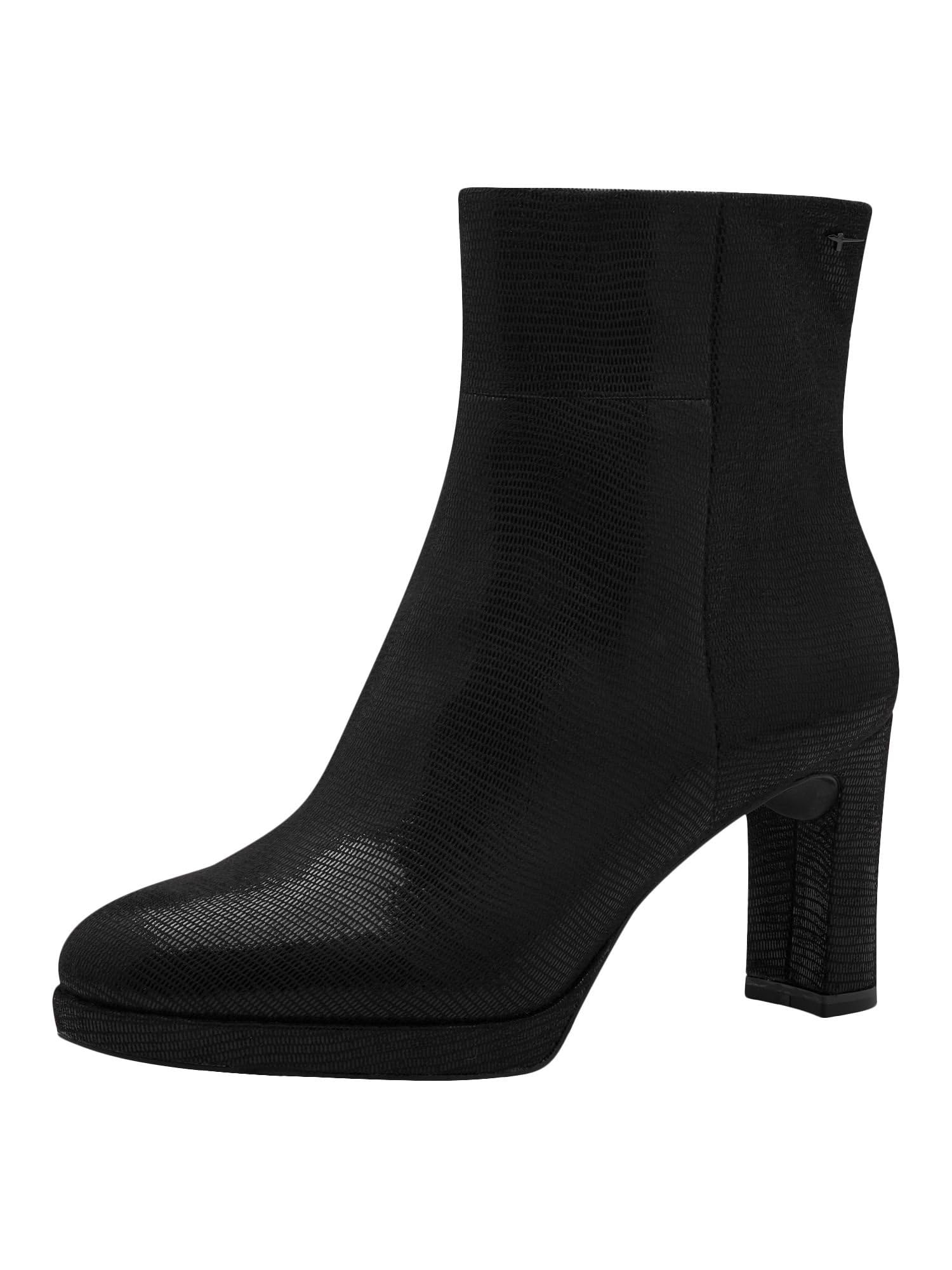 Tamaris Women's Textile Block Heel Ankle Boots, Black Structure, 7.5 UK