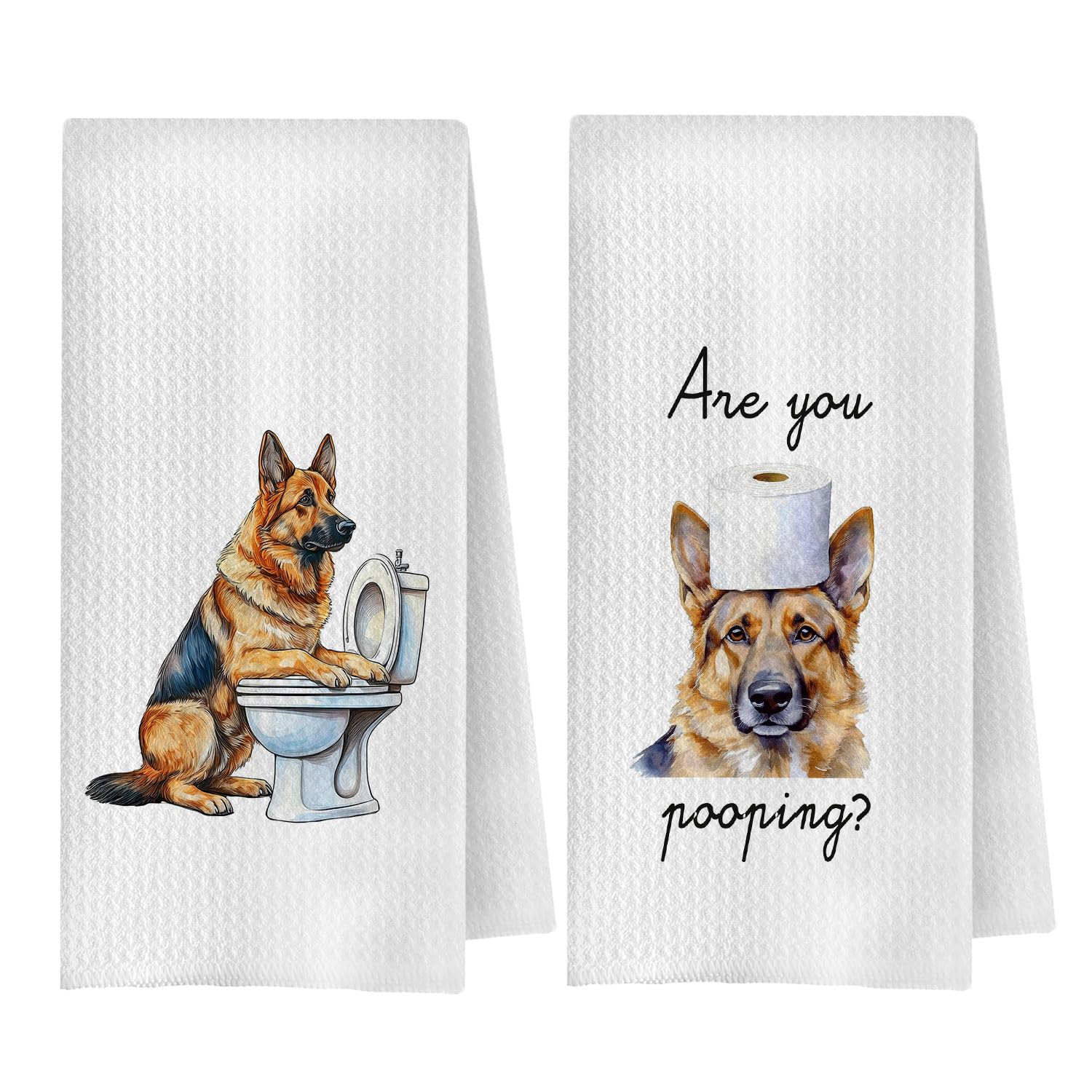 OVAcational Funny German Shepherd Bathroom Towels Set of 2,German Shepherd Gifts for Women,are You Pooping Decorative Dish Tea Towel for Bathroom,Dog
