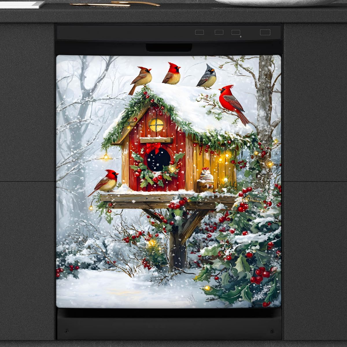 Christmas Red-Clothed Winter Dishwasher Magnet Cover, Dishwasher Panel Scratch Resistant Decorative Magnets for Home Kitchen Utensils Decal Refrigerator Decoration 23 x 26 Inch