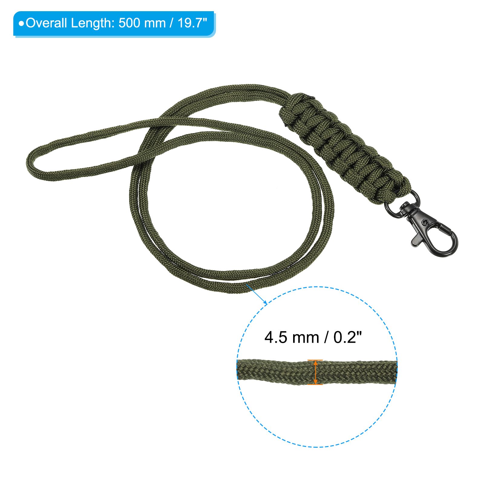 PATIKIL 20 Inch Paracord Lanyard, Braided Lanyard Necklace Keychain Badge Lanyard with Alloy Clip for Keys ID Card Badge Holder Green - Image 2