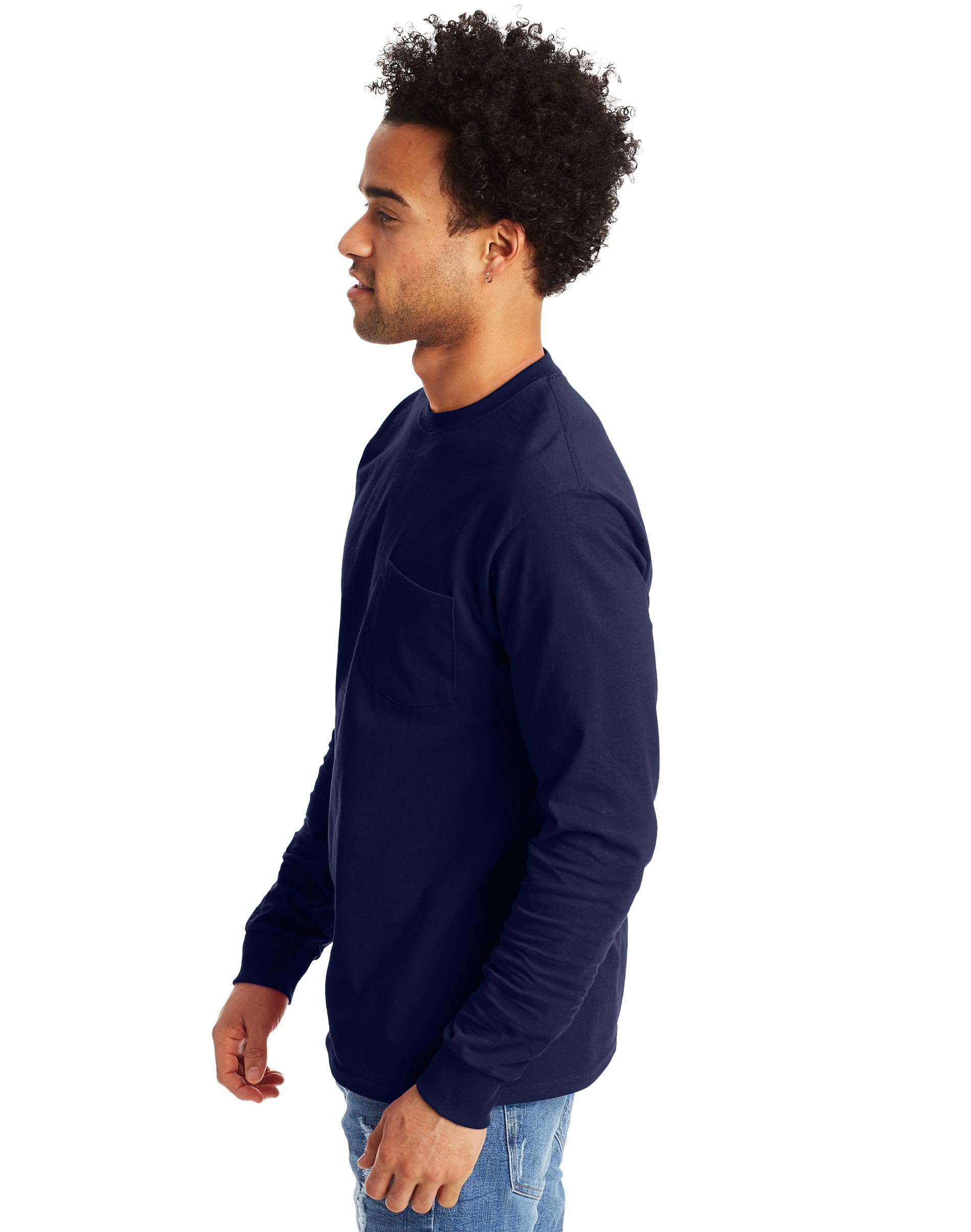 Hanes Essentials T-shirt z bawełny, z długim rękawem, dla mężczyzn, lekka stal, mała, Stal lekka, S