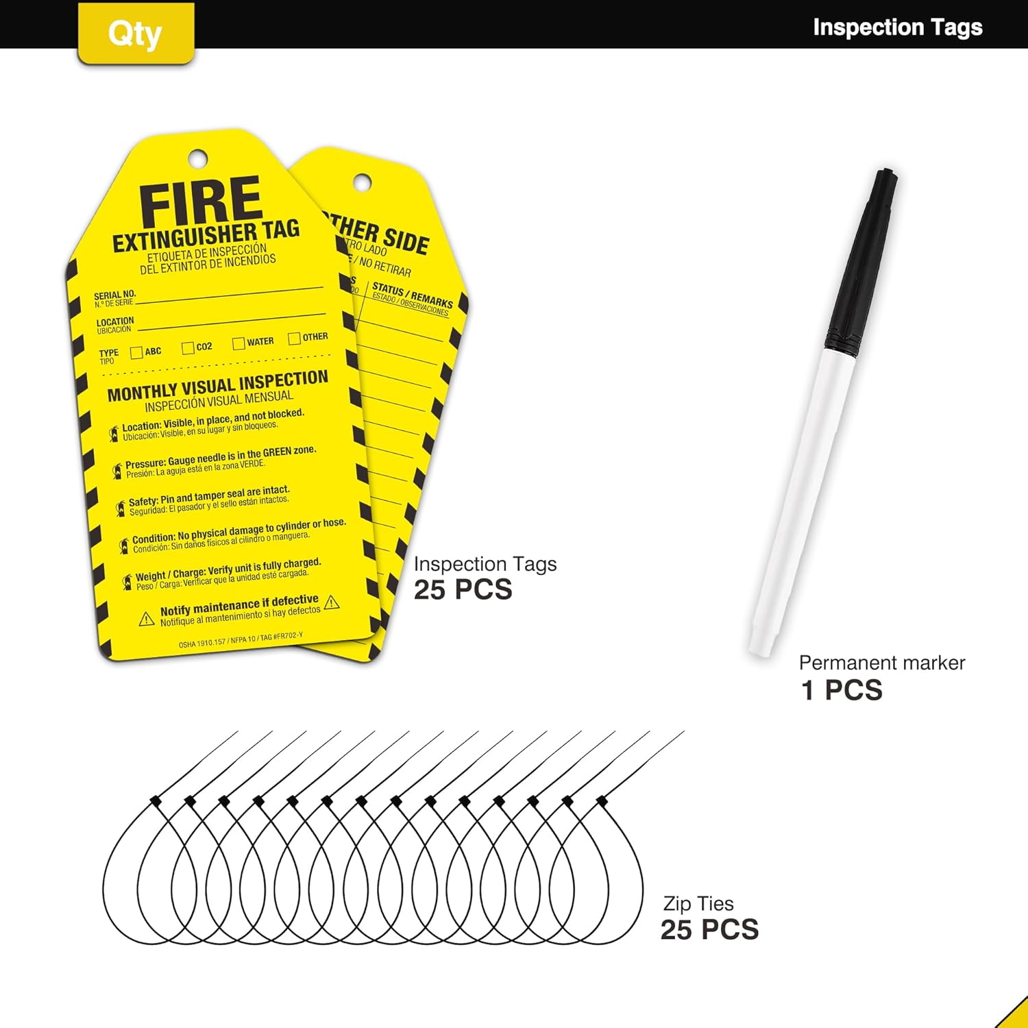 Fire Extinguisher Inspection Tags 25 Pack, 2026-2029 Yearly Monthly Inspection Tag, Waterproof Plastic Fire Extinguisher Date Record Tag, Tear-Resistant & OSHA Compliant