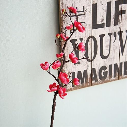 Flores artificiales de cerezo rojo de 24 pulgadas de alto, flor de ciruela de seda falsa, tallos largos, rama de durazno falsa para primavera, boda,