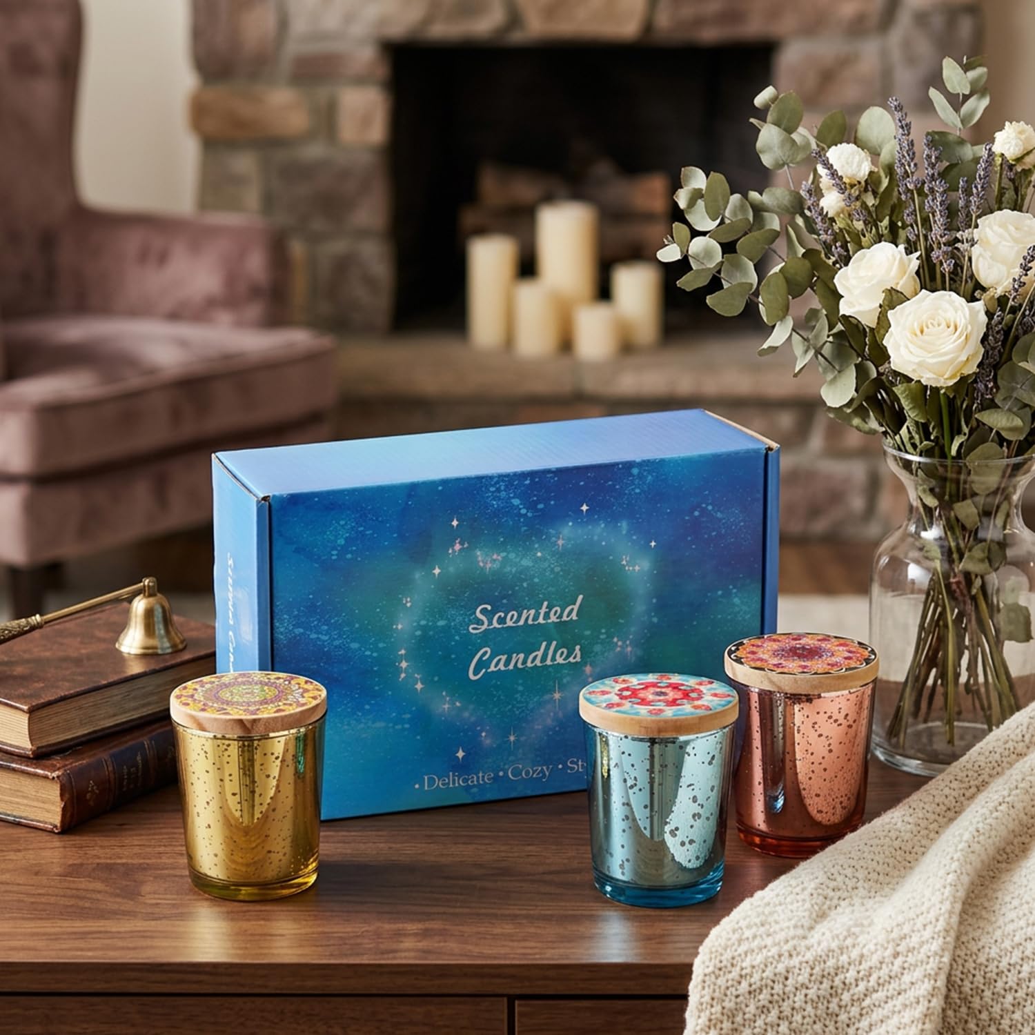 Juego de 6 velas perfumadas en cristal, diseño de cielo estrellado