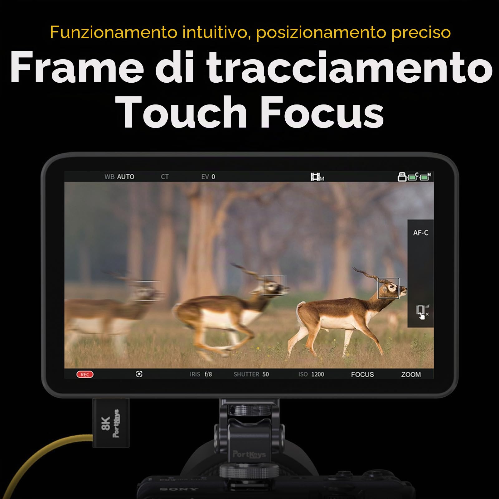 Portkeys LH7C Monitor da Campo 7" con Controllo Fotocamera Monitor Esterno HDMI 4K Touch Focus 1000 Nits Output 3D LUT, Cavi controllo e HDMI inclusi