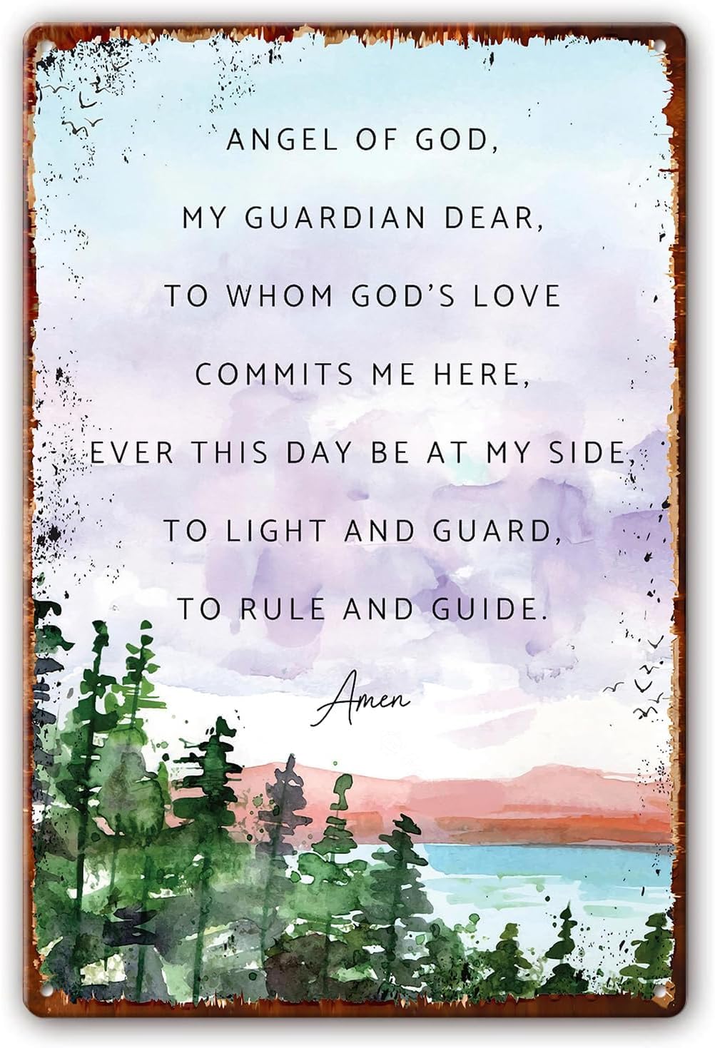 Yelacesing Metalpostera3324 Angel Of God My Guardian Dear Metal Signs Guardian Angel Prayer Wall Art Catholic Prayer Metal Sign Plaque Poster 8X12 Inches