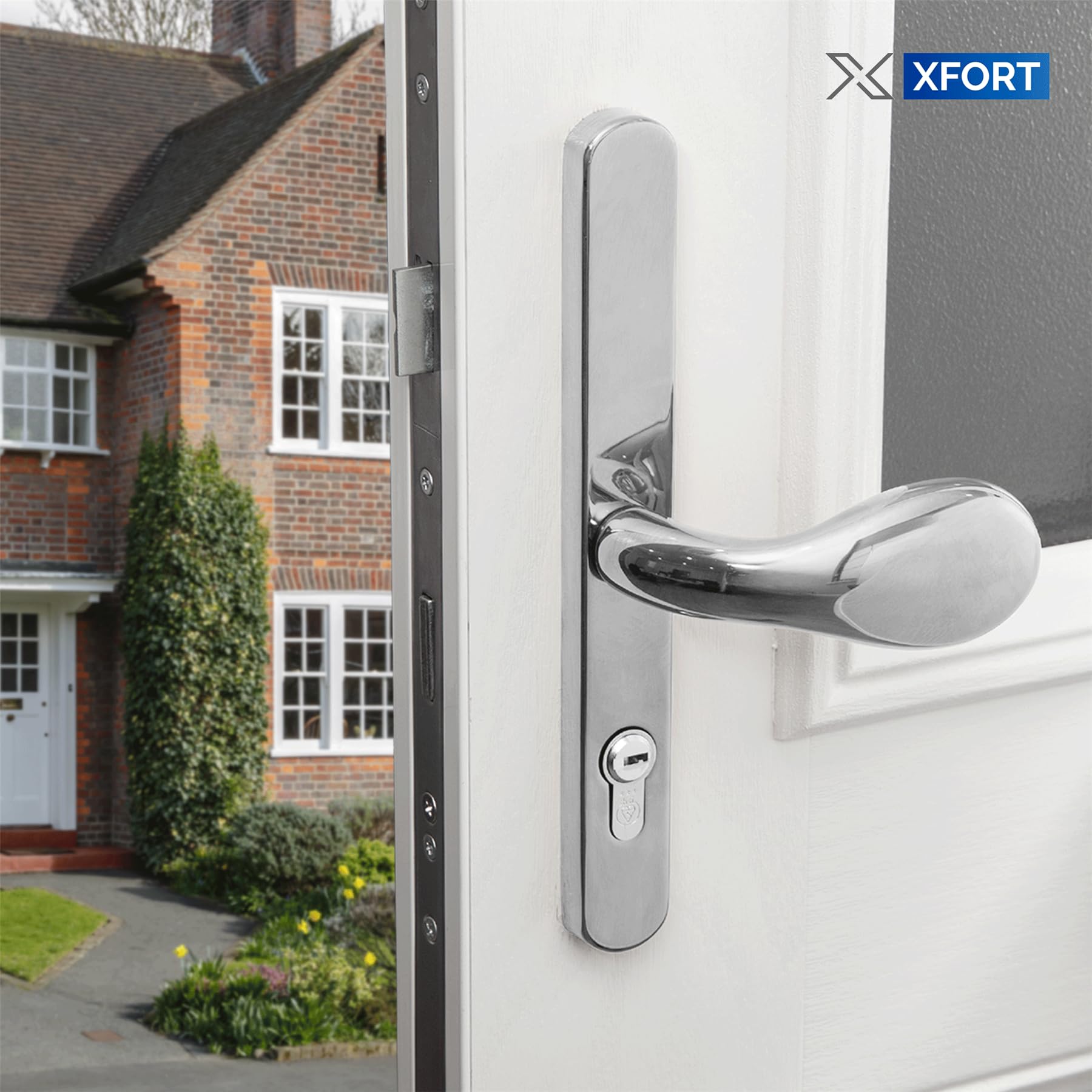 XFORT Uros Polished Chrome Inline UPVC Door Handle, (PZ 92mm, Screw Hole Distance 211mm - Image 2