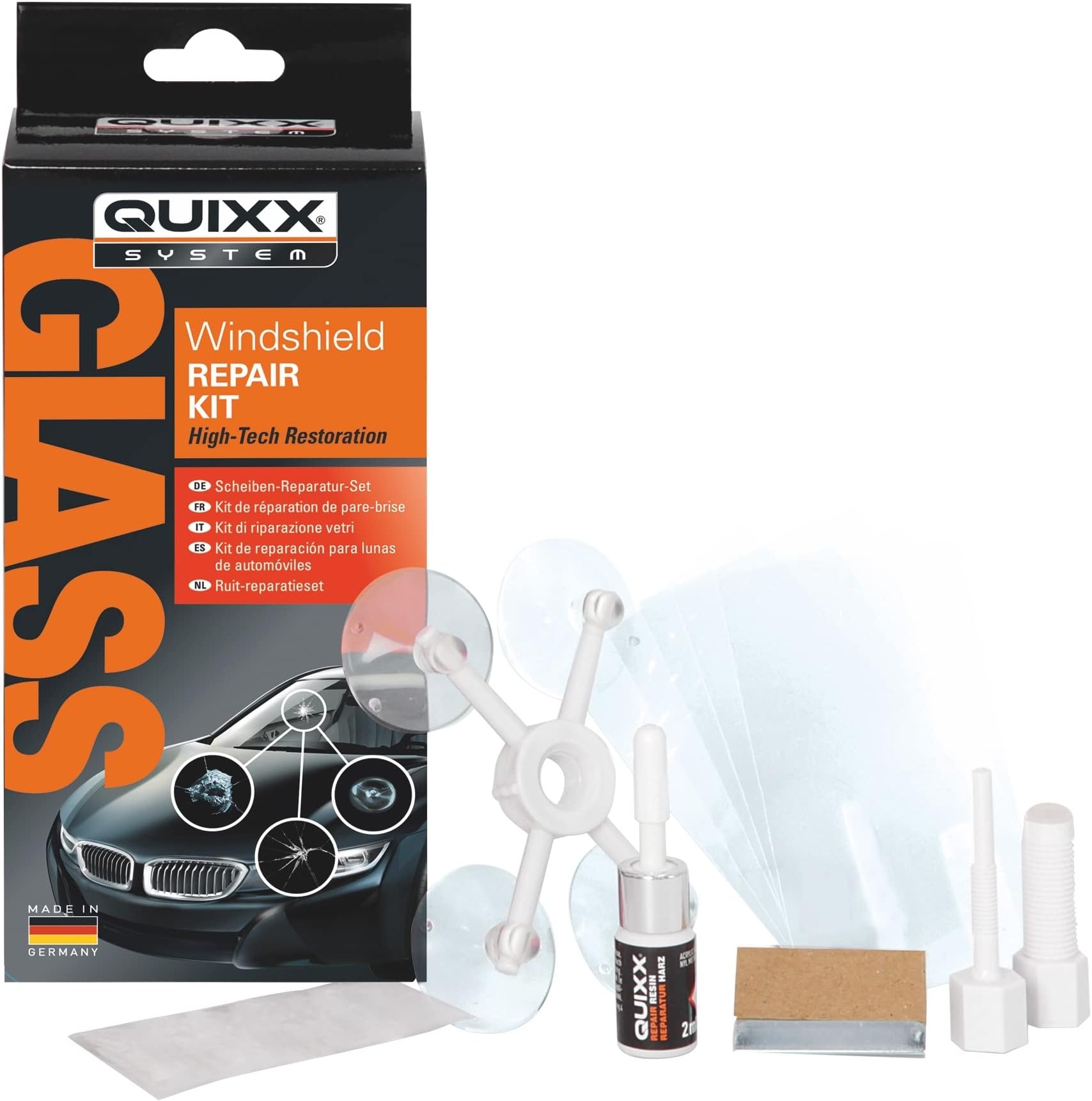 QUIXX10210 Windshield Repair Kit Is the Cost-Effective fix for chips, cracks, bulls-eye, and star-shaped damage to windshields. Use on Your Automobile, Motorcycle, or Boat