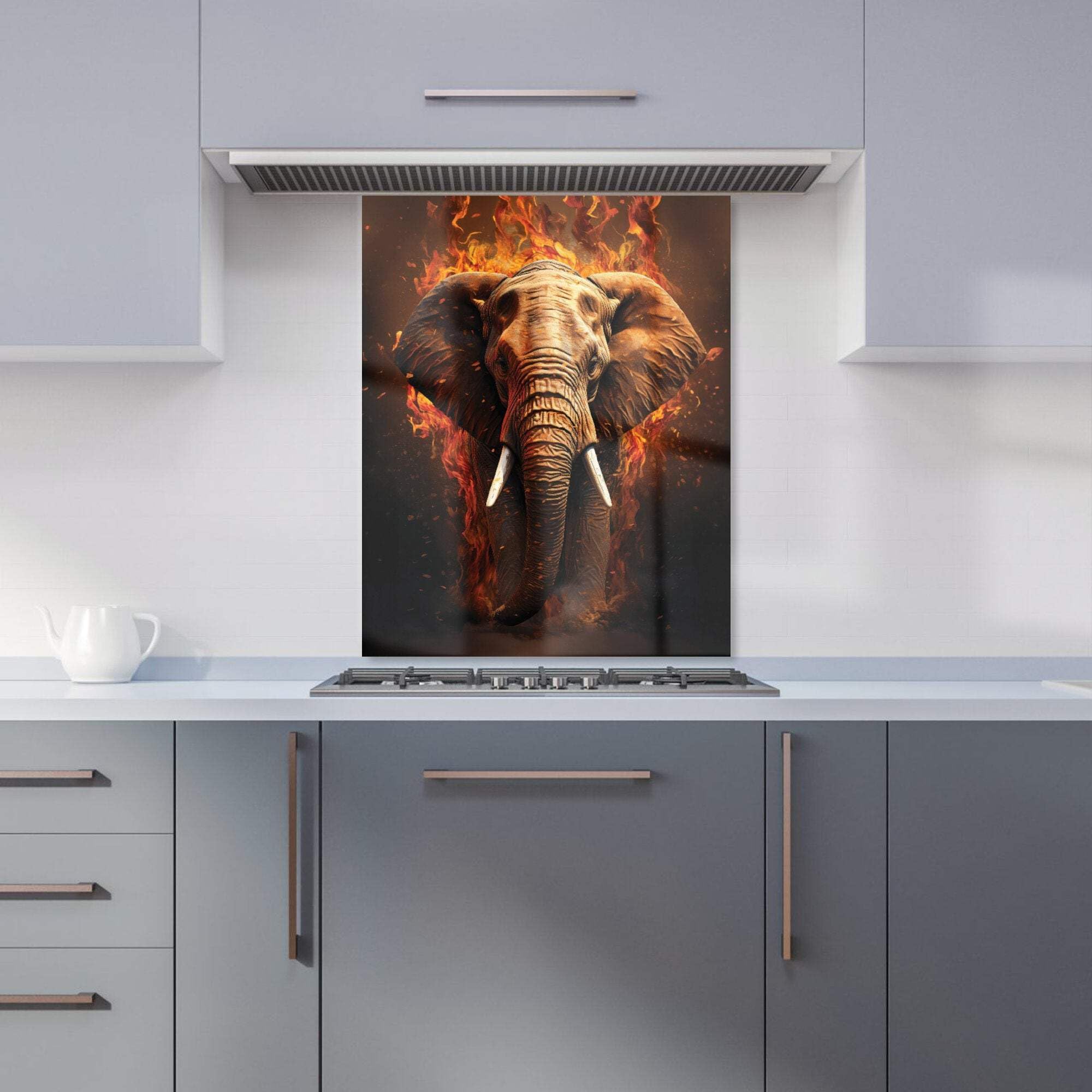 Warren Reed Splashart Elephant and Fire Glass Kitchen Splashback 75 x 60cm Orange