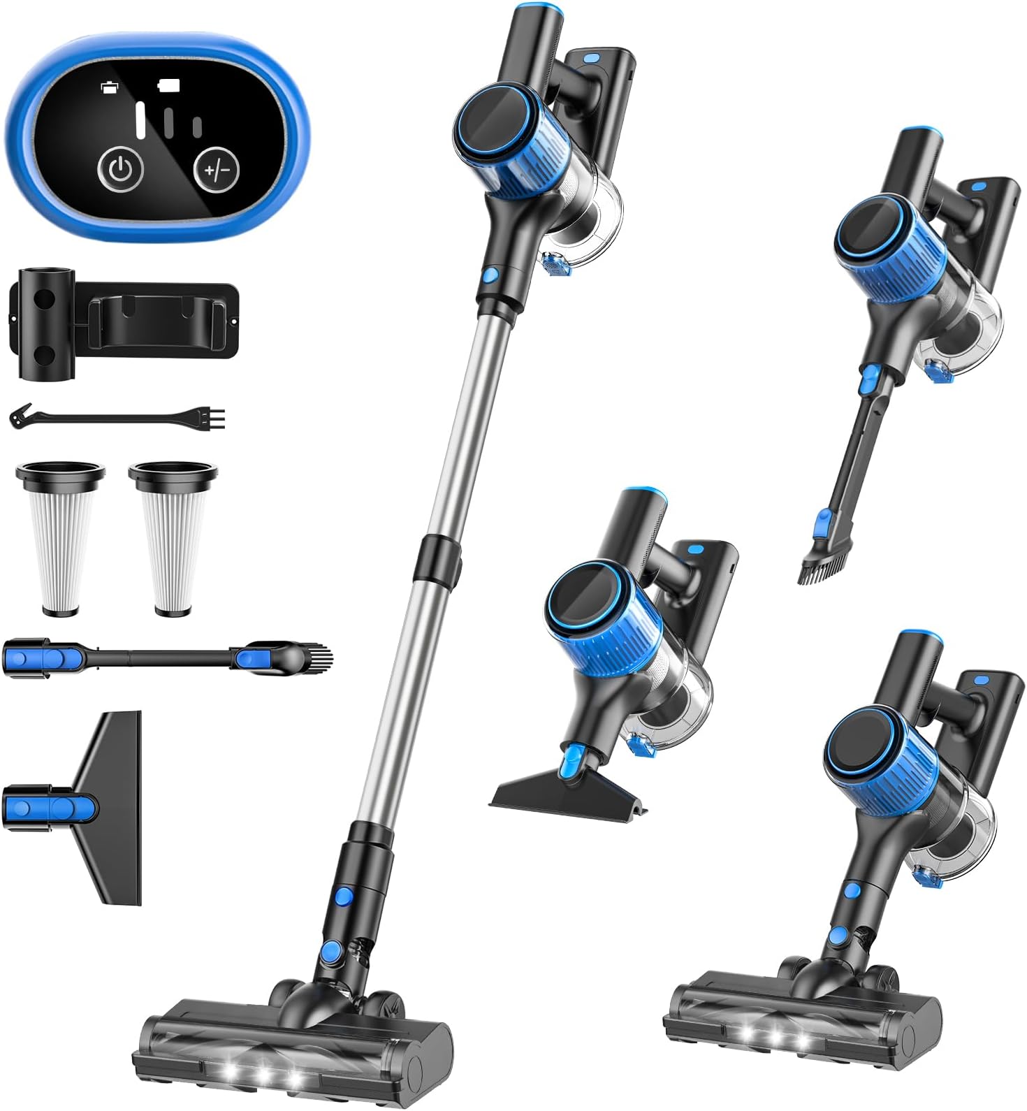 SINCHER A27B Cordless Vacuum Cleaner, 28Kpa Powerful Suction Stick Vacuum, 40Mins Runtime Detachable Battery, 3 Power Modes & LED Display (Super Blue Flagship Edition)