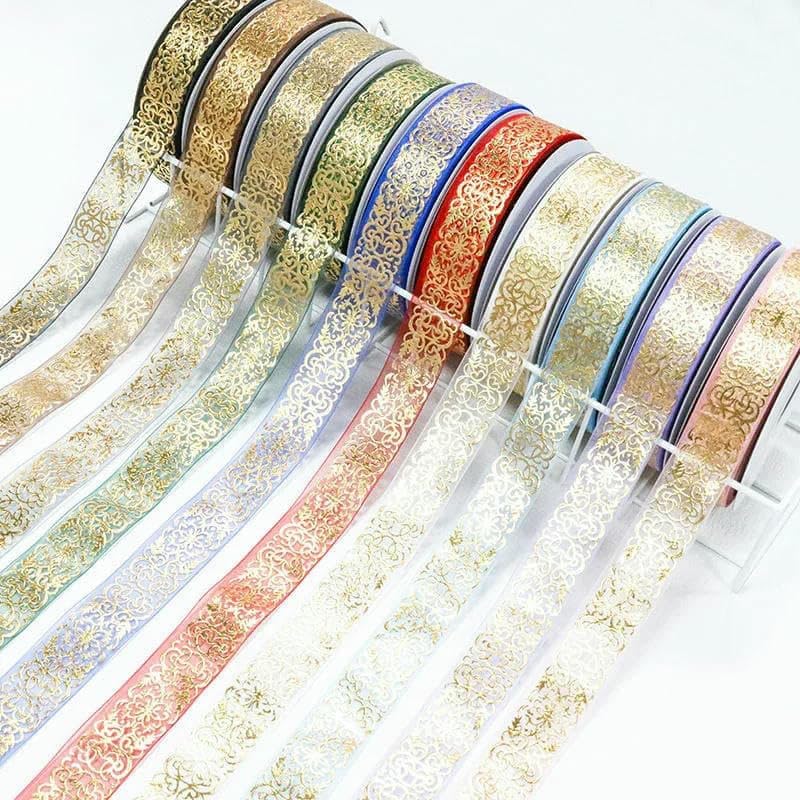 Großhandel 1'' 25mm Gold Arabesque Damast Chiffon Organzaband für Verpackung Hochzeit DIY Handwerk Nähzubehör-153Sherbet-50Yards