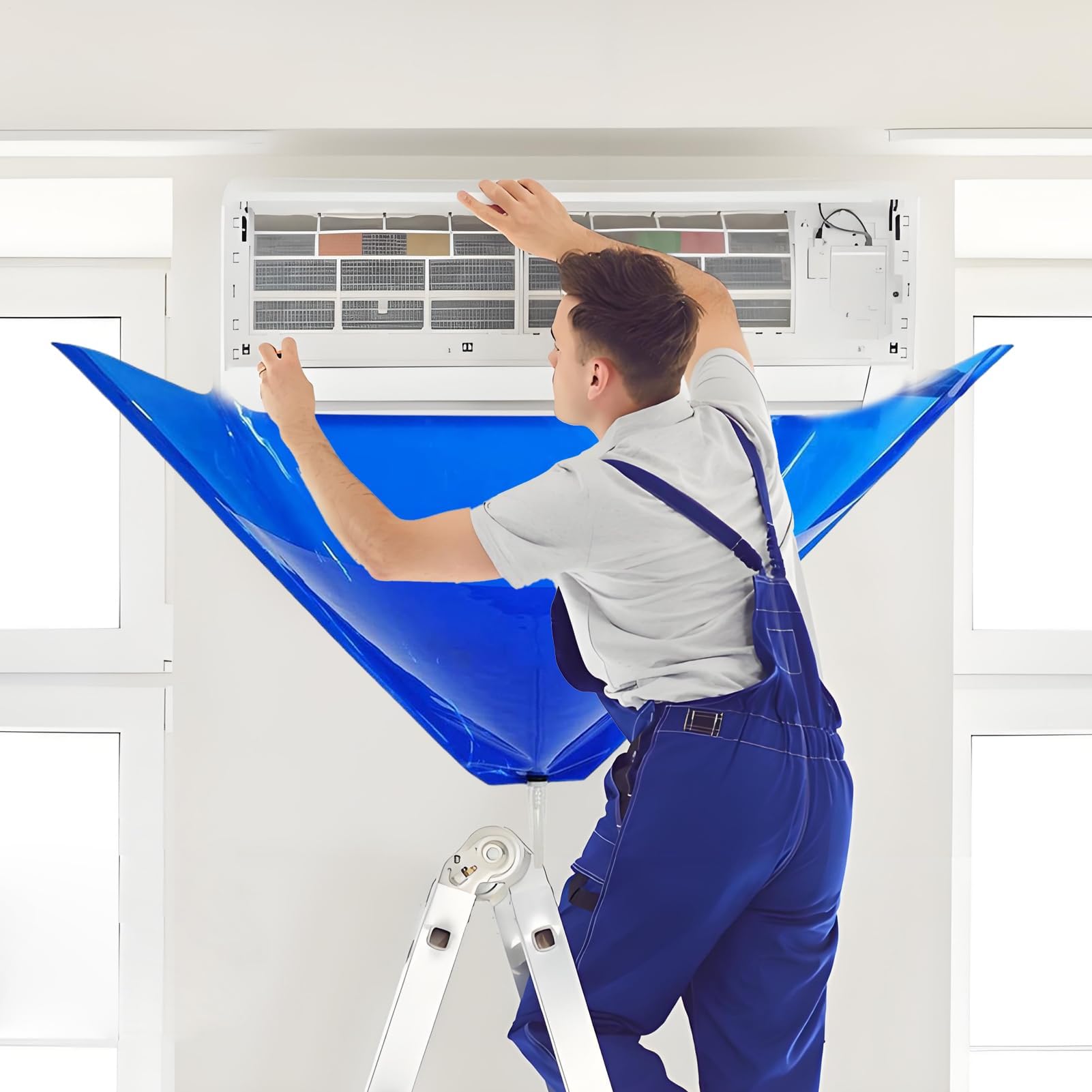 Kit di pulizia del condizionatore d'aria, set di manutenzione mini split AC, protezione antipolvere a parete, strumenti essenziali per la cura e la pulizia del sistema HVAC domestico.