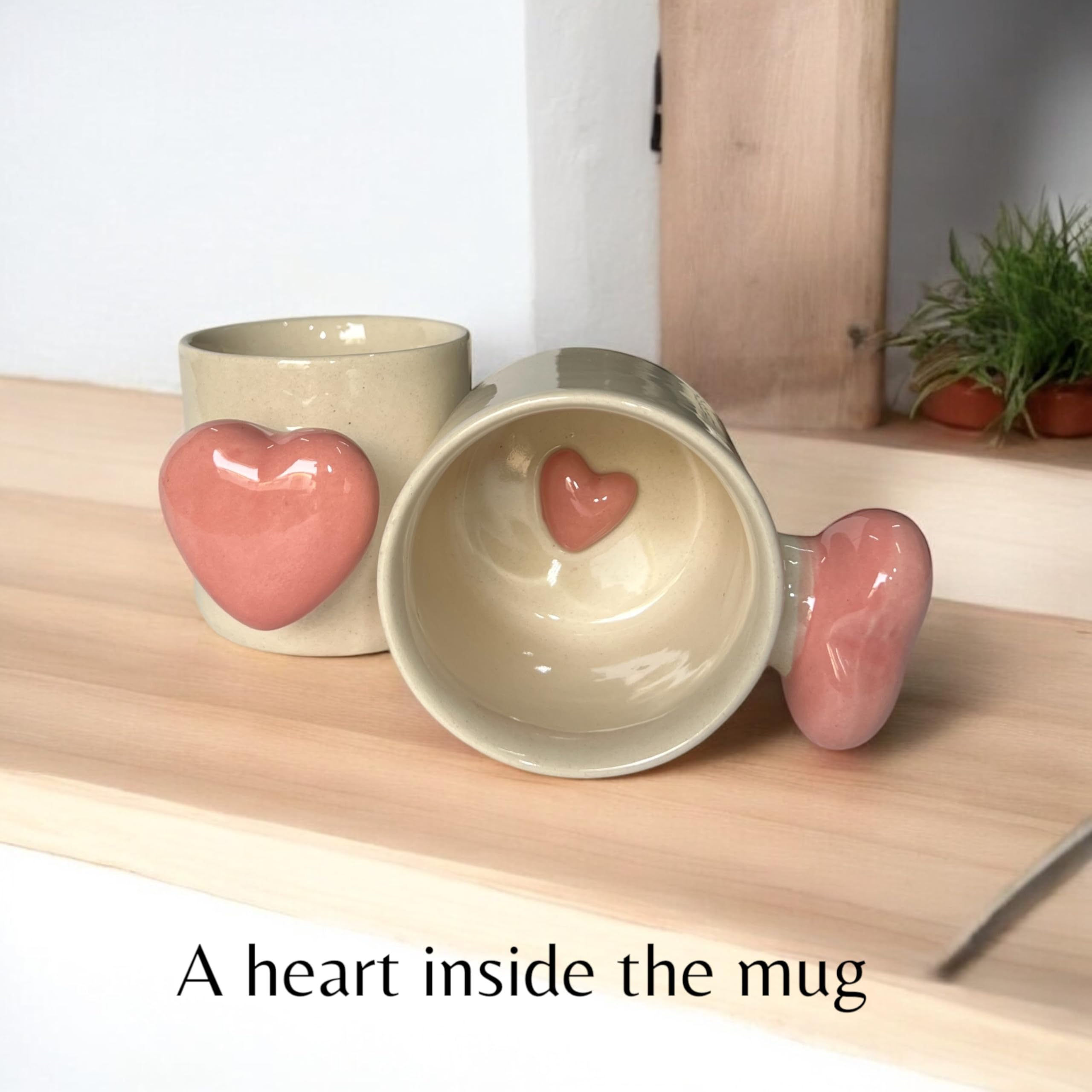 Handcrafted Ceramic Coffee Mugs with Heart Handle -4