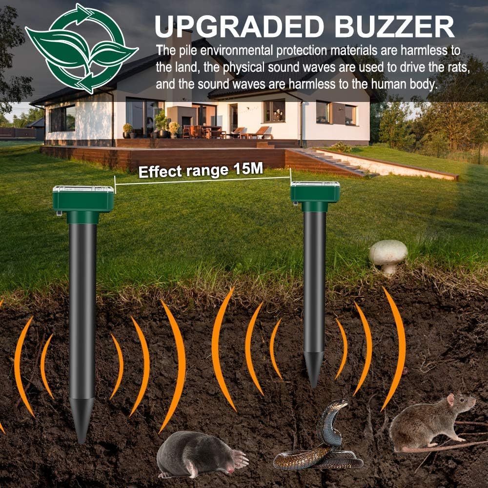 8 pezzi di repellente solare per talpe ultrasonico, repellente solare per talpe, controllo dei roditori, repellente per arvicole, repellente per talpe, protezione IP65 per prato e giardino