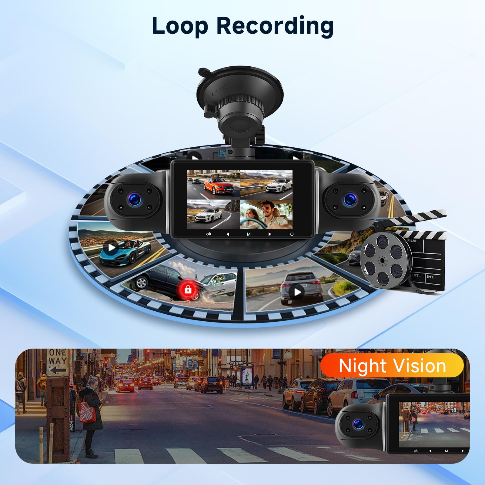 4 Telecamera HD 1080P Dash Cam per auto Podofo Display da 3 pollici Videoregistratore digitale con telecamera posteriore, controllo APP WIFI +scheda da 64 GB, sensore G, visione notturna