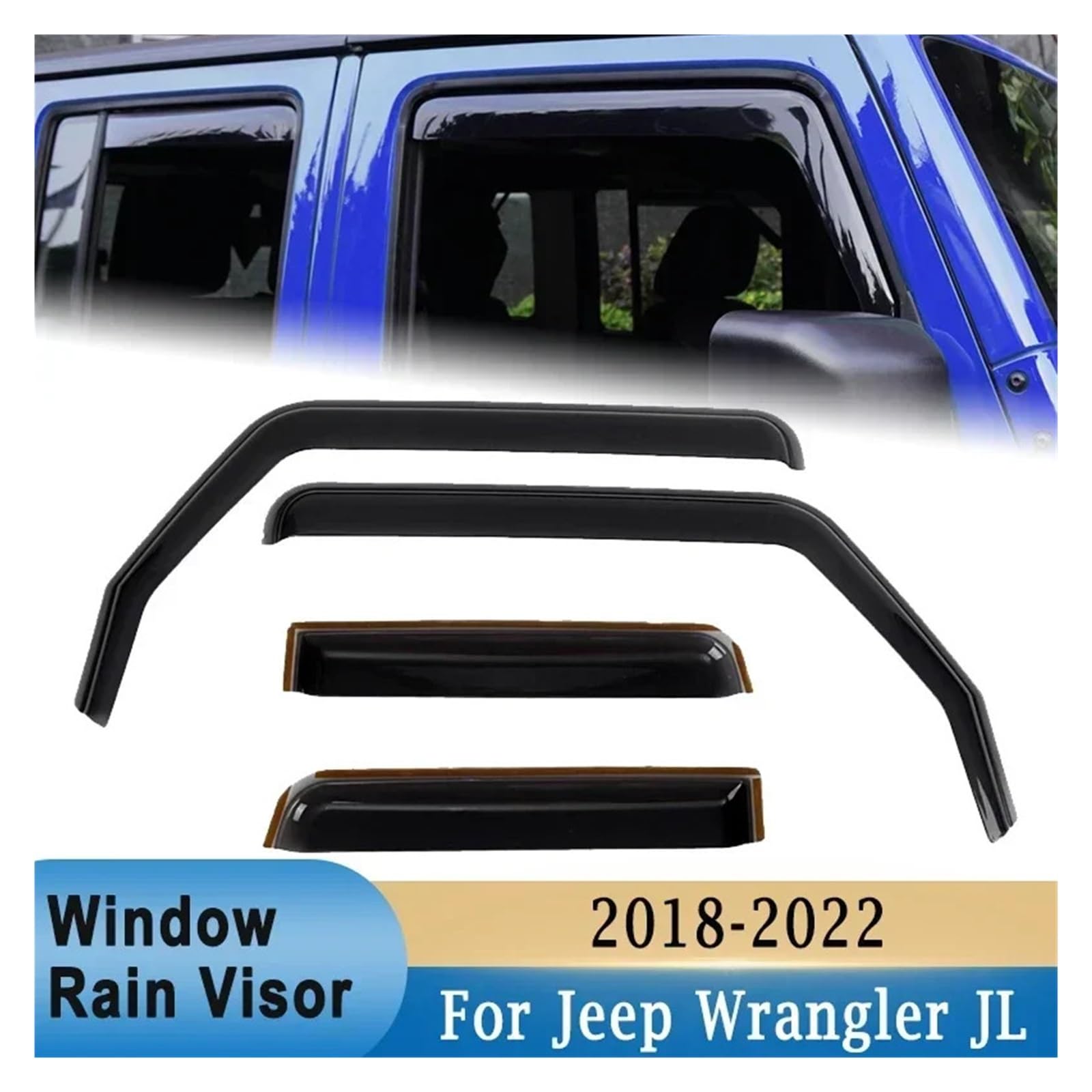 4 szt. Osłona bocznej szyby samochodu deflektor przeciwsłoneczny wodoodporna osłona pogodowa osłony okien schronienia kompatybilne z Jeep Wrangler JL 2018-2022(For JL 2 doors)