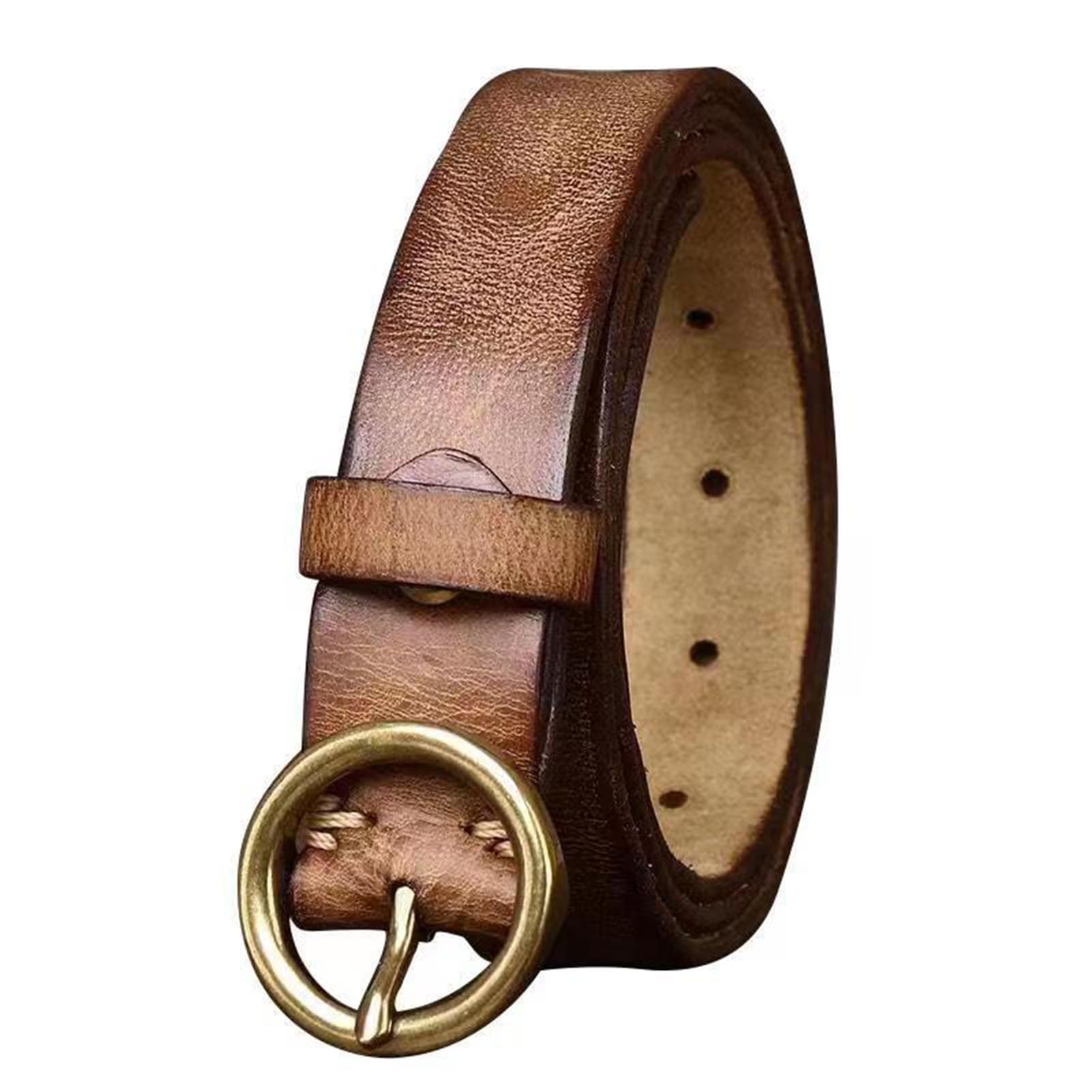 Ceinture en Cuir De 2,8 Cm De Large pour Femme Décontractée Et Formelle Sangle De Taille Boucle Ronde Dorée pour Jeans Et Pantalons Habillés(110cm/43, Brown)