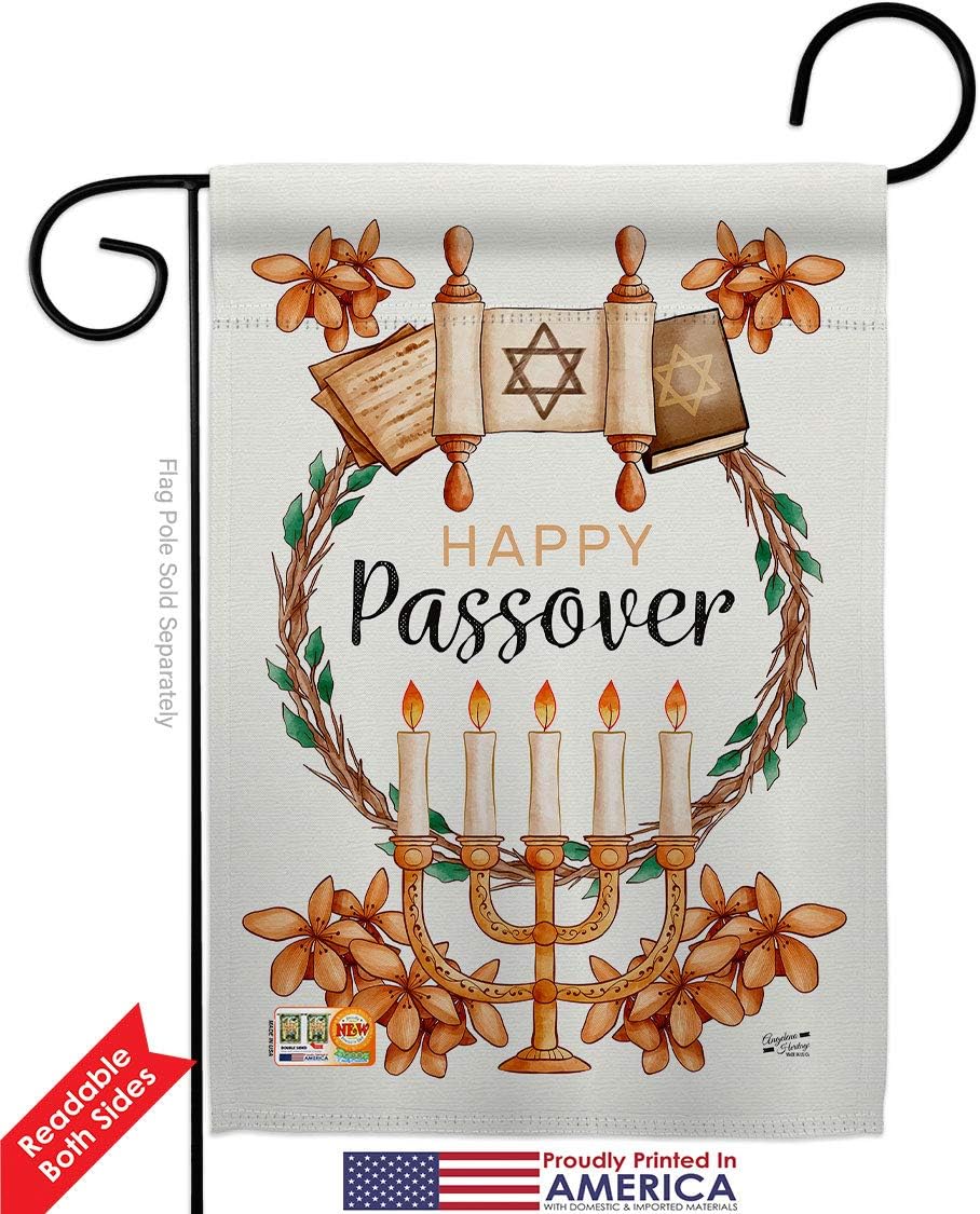 Passover Garden Flag Set Wall Holder Religious Wine Celebration Festival Holiday Jewish Hanukkah David Small Decorative Gift Yard House Banner Double-Sided Made In USA 13 X 18.5