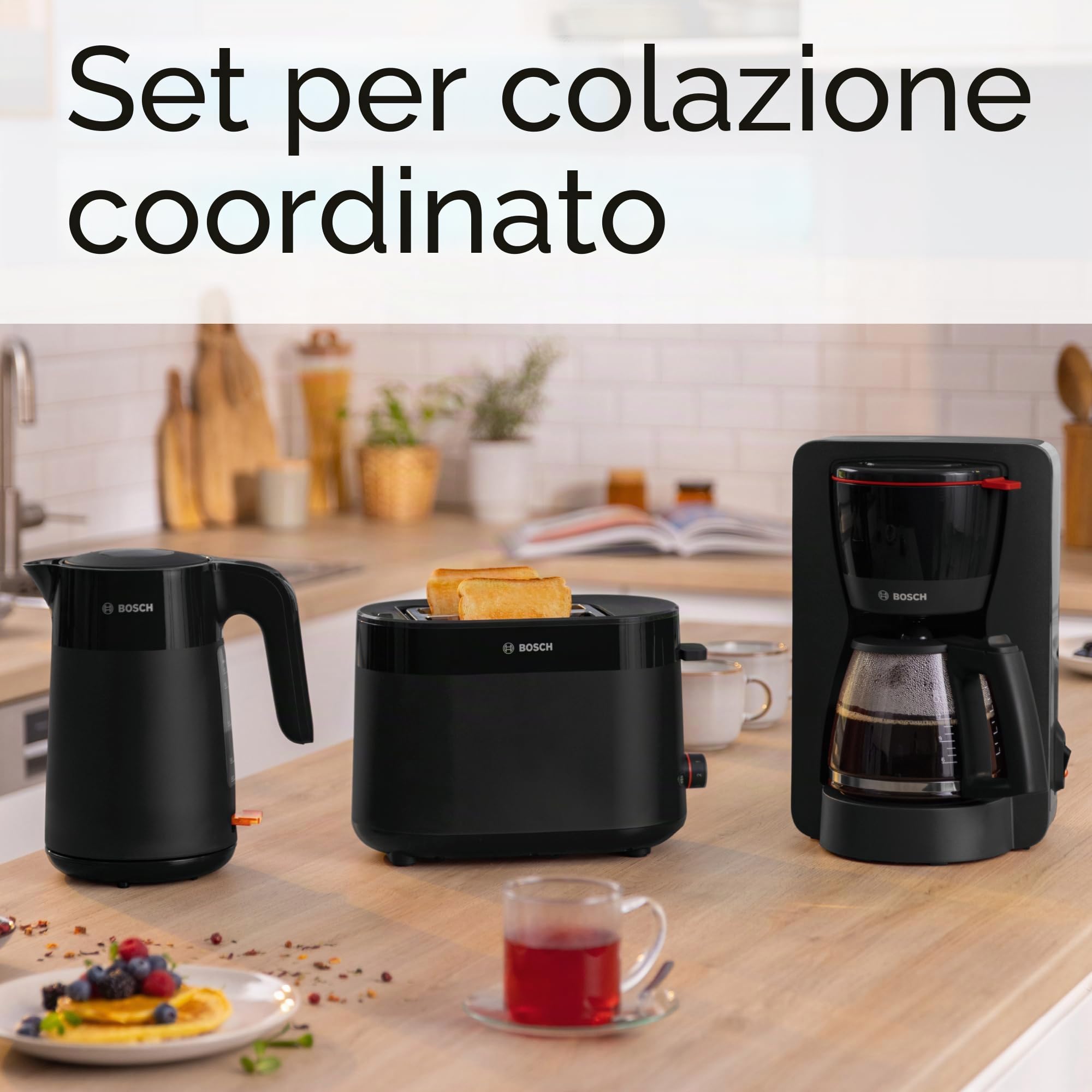 Bosch TWK2M163 Bollitore, Capacità 1.7 L, Filtro Anticalcare, Nero
