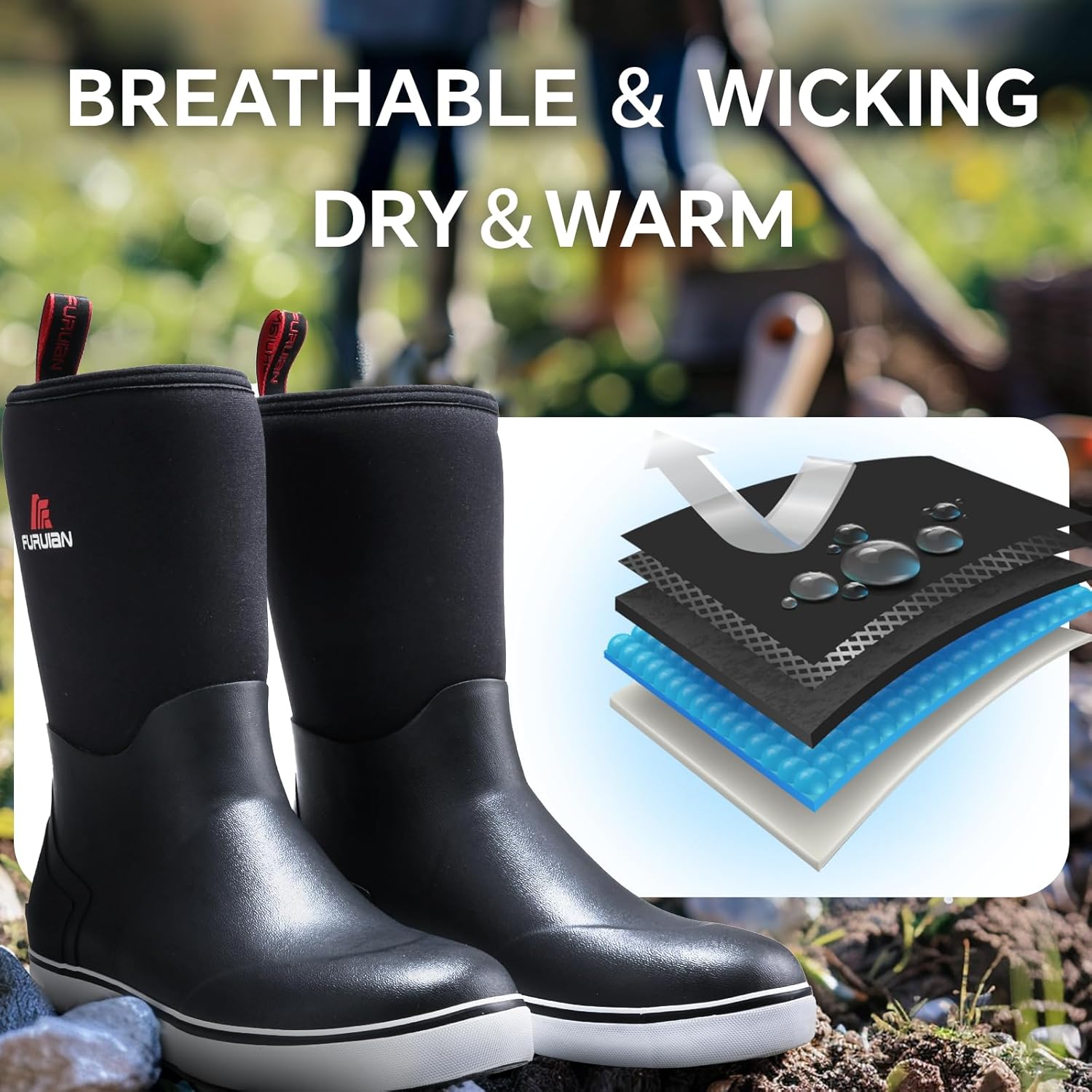 Furuian Men's Deck Boots Mid Calf Fishing Boots Rubber Boots for Men Waterproof Work Boots Longshore Durable Anti Slip Rain Boots - Image 5