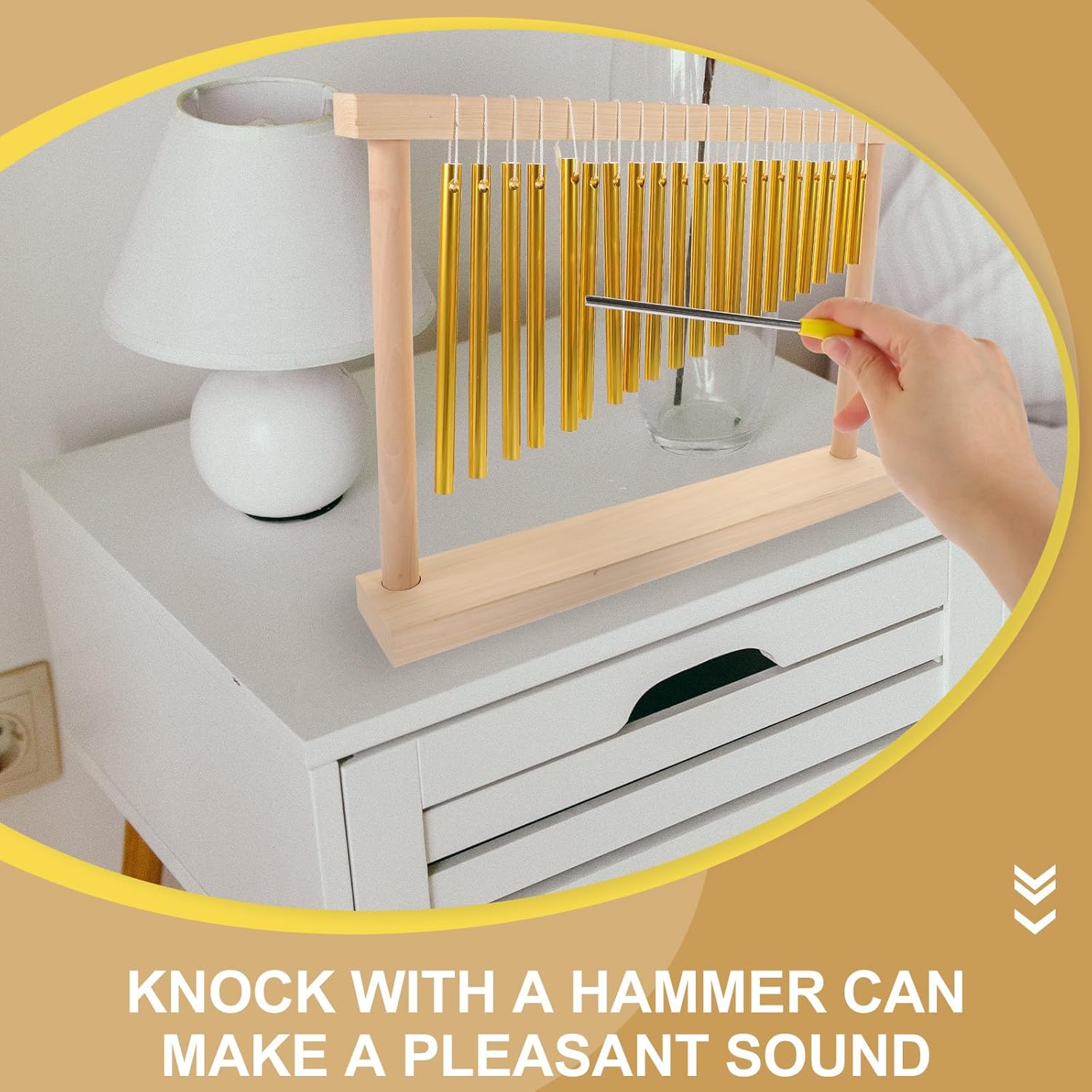 SECFOU プロフェッショナル二十音風鈴 丈夫な実心銅管製 木製ベース付き 教育用打楽器 教室演奏補助用品