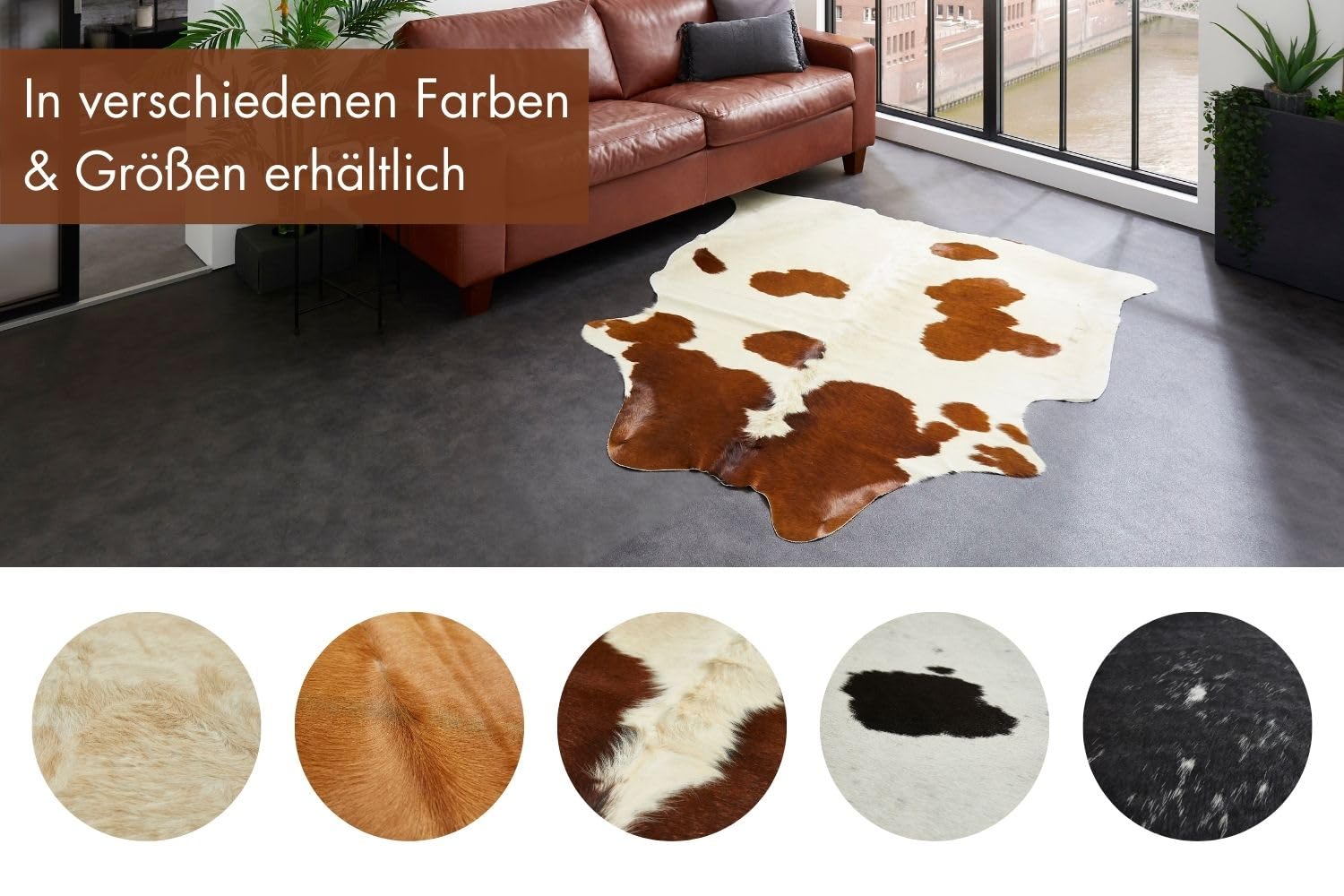 -LUXOR- living Rinderfell Kuhfell Teppich echt - natürlicher Fellteppich für naturgetreue Wohnatmospähre - Teppich Fell - ca. 130 x 190 cm braun Gemustert