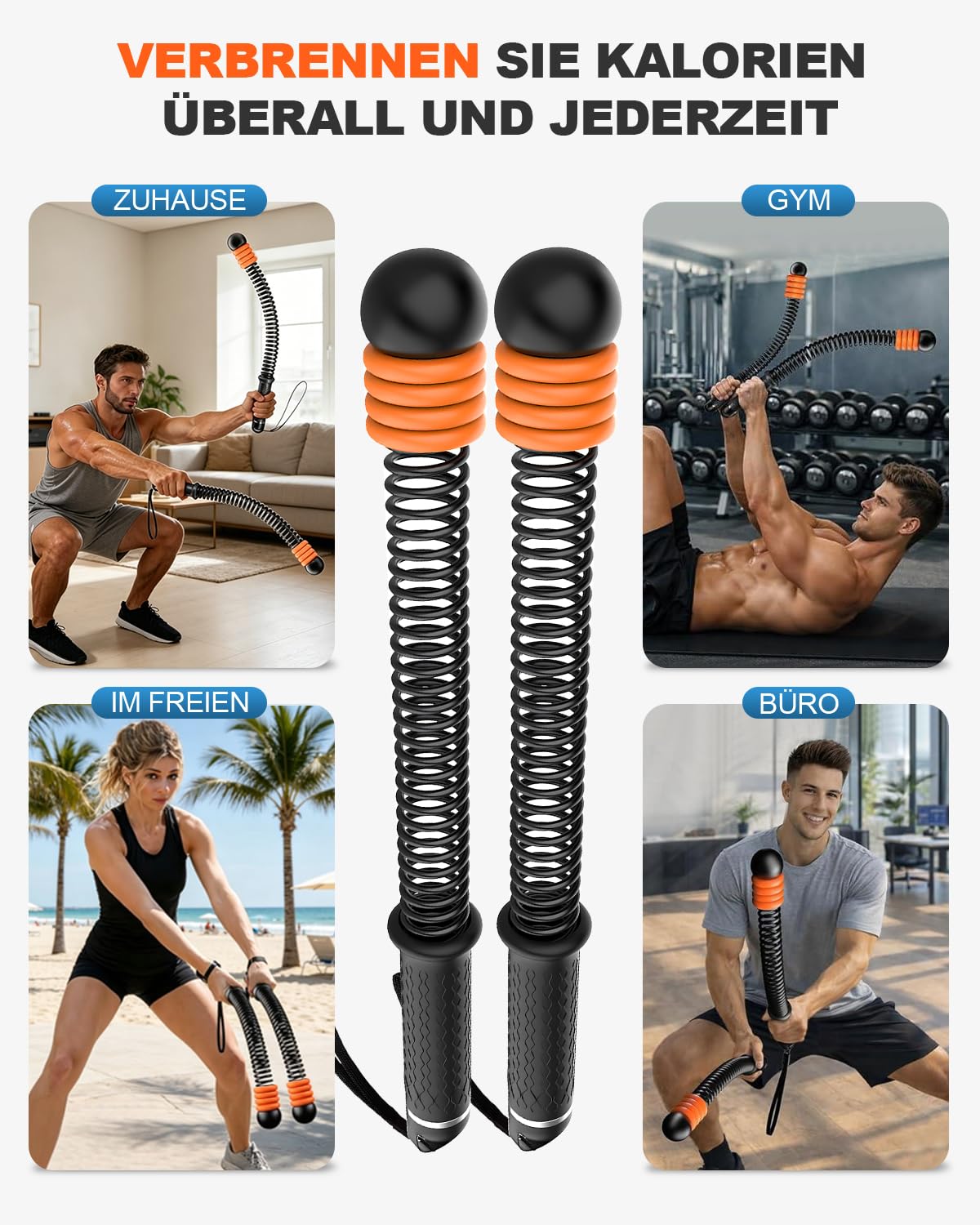 Battle Ropes Ropeless, Battle Rope ohne Seil, mit 8 einstellbaren Widerstandsfedern und Aufbewahrungstasche für das Training zu Hause, tragbar für Krafttraining und Cardio-Fitness