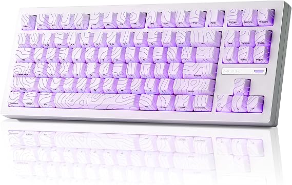 ZORNHER ZH870 Wireless Gaming Mechanical Keyboard,80% White Custom Creamy Sound Keyboard With Lighted Up White Topographic Keycaps,Creamy Sounding Linear Switches,Hot-Swappable,RGB Backlit