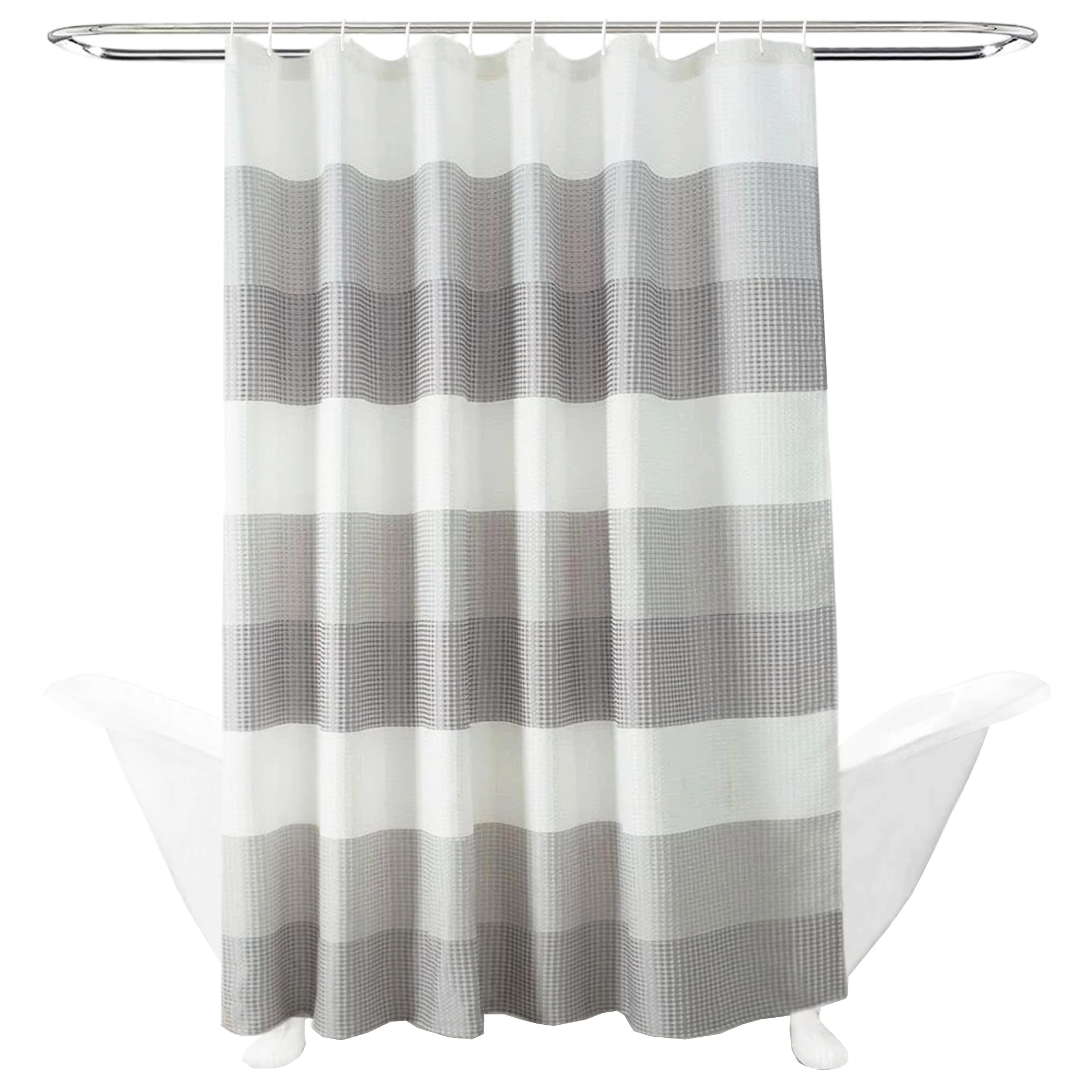 maifey Shower Curtain for Bathroom, Waffle Fabric Heavy Duty Waterproof Wet Room Grey Shower Curtains Heavy Duty Bath anti-fouling with 12 Hooks 180 x 180