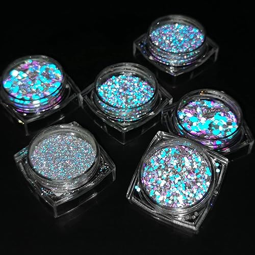 Miniatura 4 de 6 colores para arte de uñas Gliiter holográfico en copos de uñas para arte de uñas, polvo de uñas reflectante con purpurina para mujeres y niñas