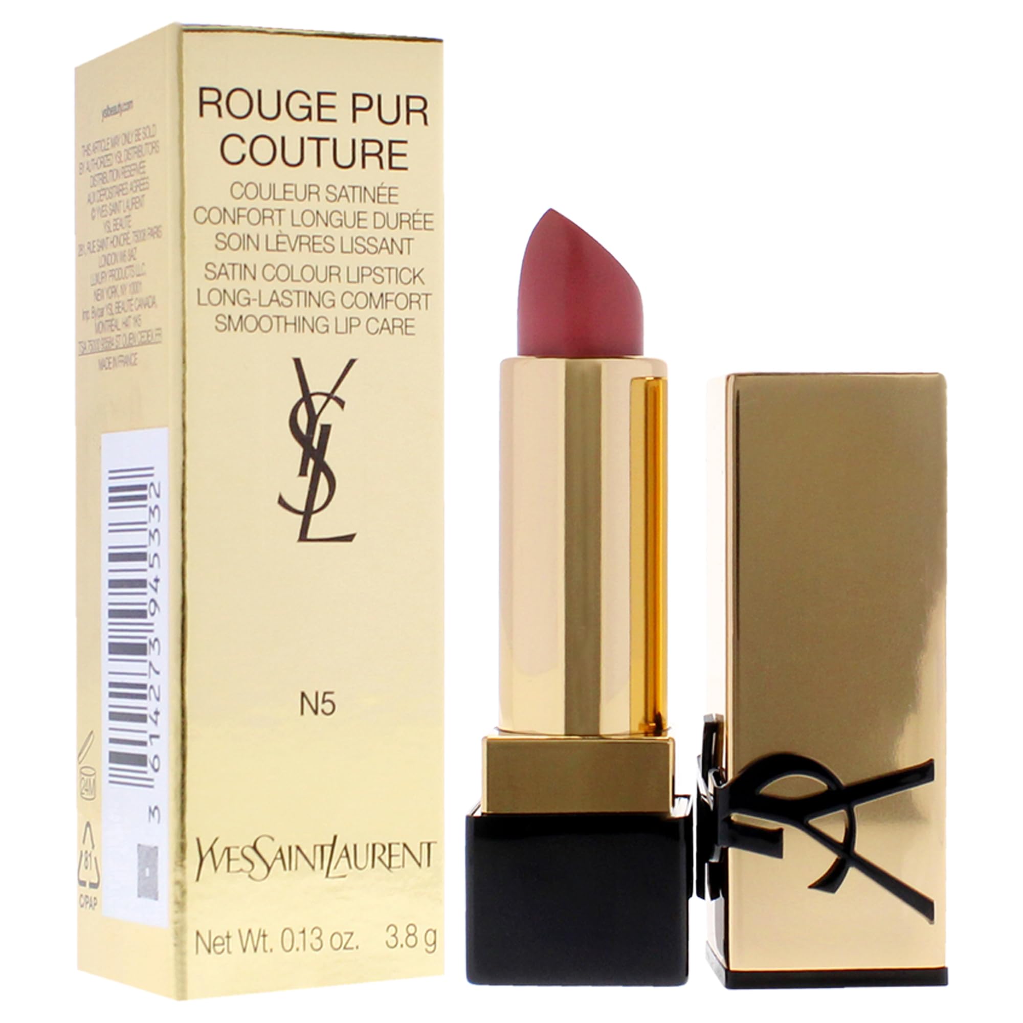 Rouge Pur Couture Satin Lipstick - N5 Tribute Nude by Yves Saint Laurent for Women - 0.13 oz Lipstick, Cranberry, 3.9 g (Pack of 1) - Image 3