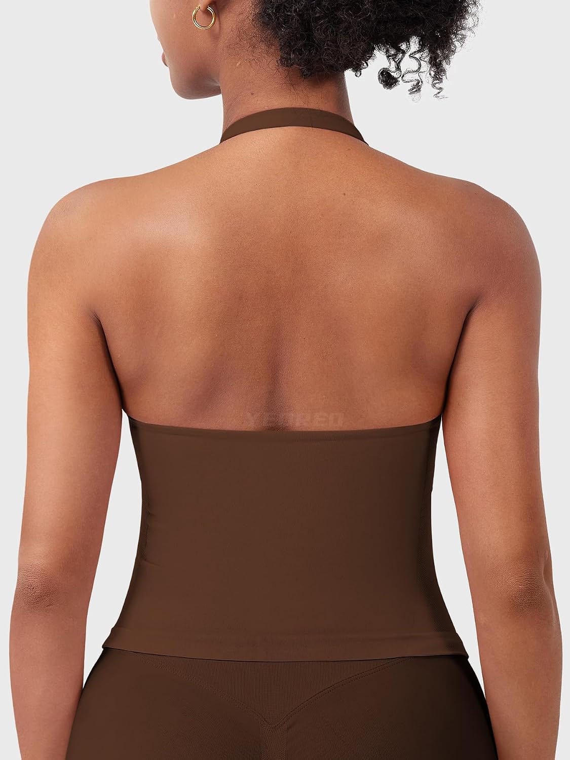 YEOREO SoftHue Women's Impact Halter Tank Top Longline Backless Scoop Neck Built-in Bra Sports Workout Gym Crop Top