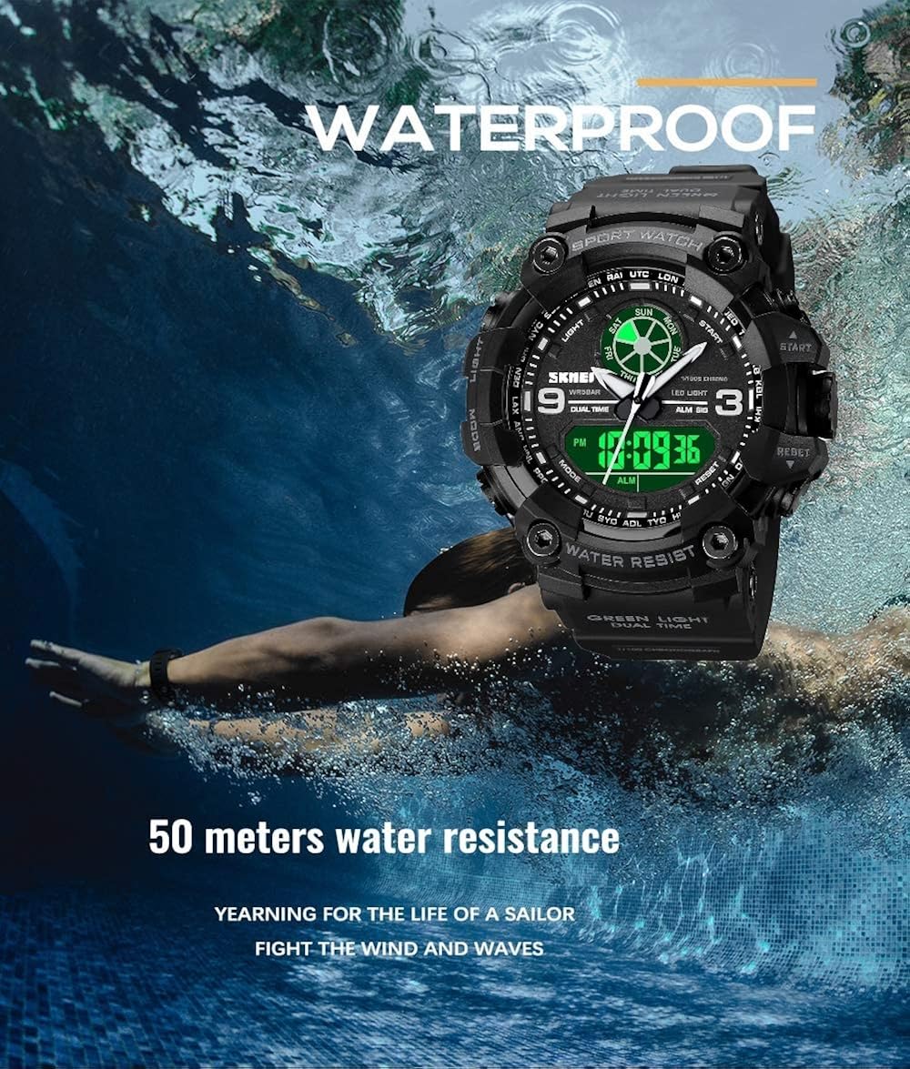 Miniatura 4 de CakCity Reloj deportivo al aire libre, relojes militares, tácticos, impermeable, analógico, digital, multifunción, reloj de pulsera para hombre