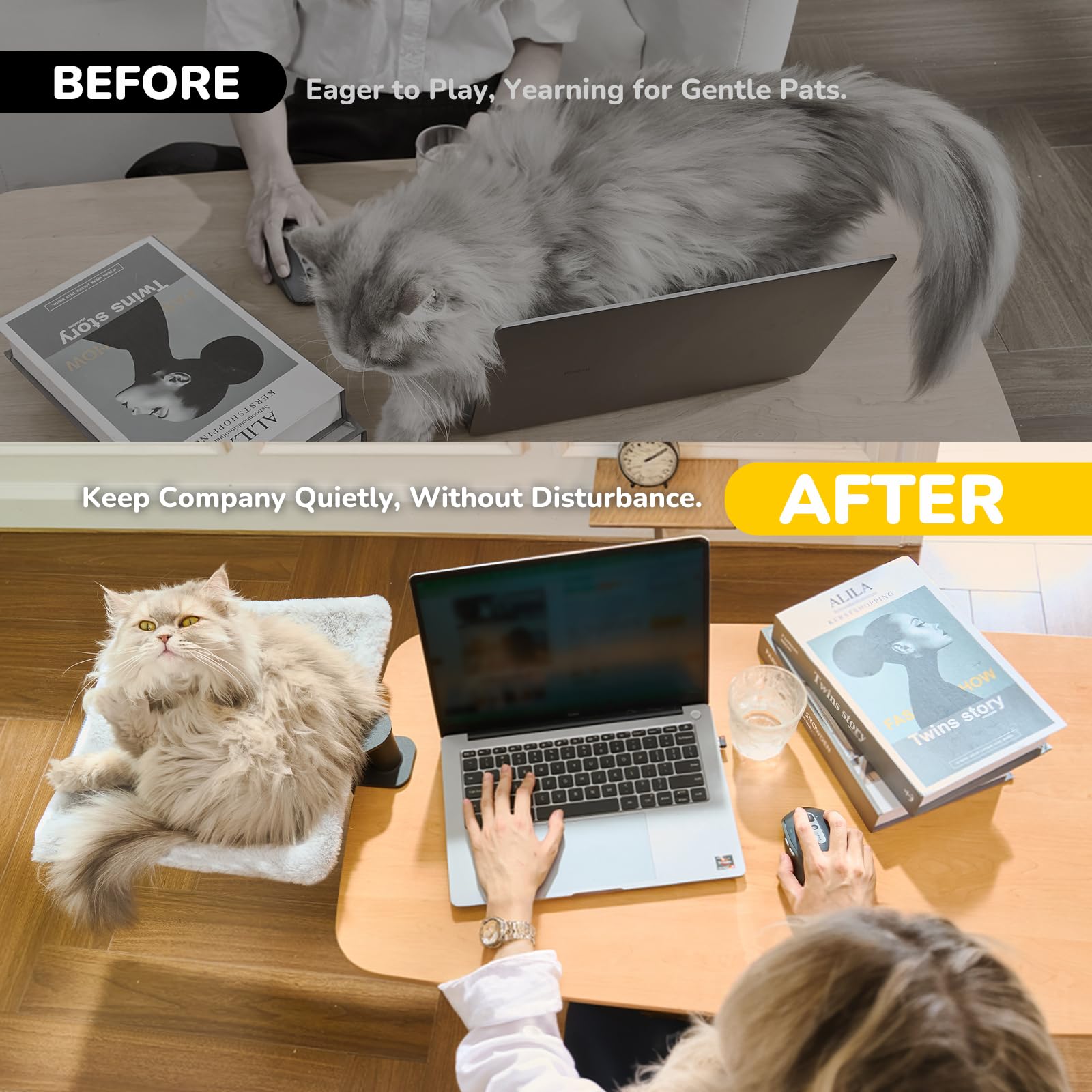 CATISM Hängebett für Katzen 360 ° drehendes Schreibtisch Katzenbett Katzenliege Katzenhängematte katzenkorb zum schlafen Katzen Hängematte Bett 35x35cm bis 20 kg