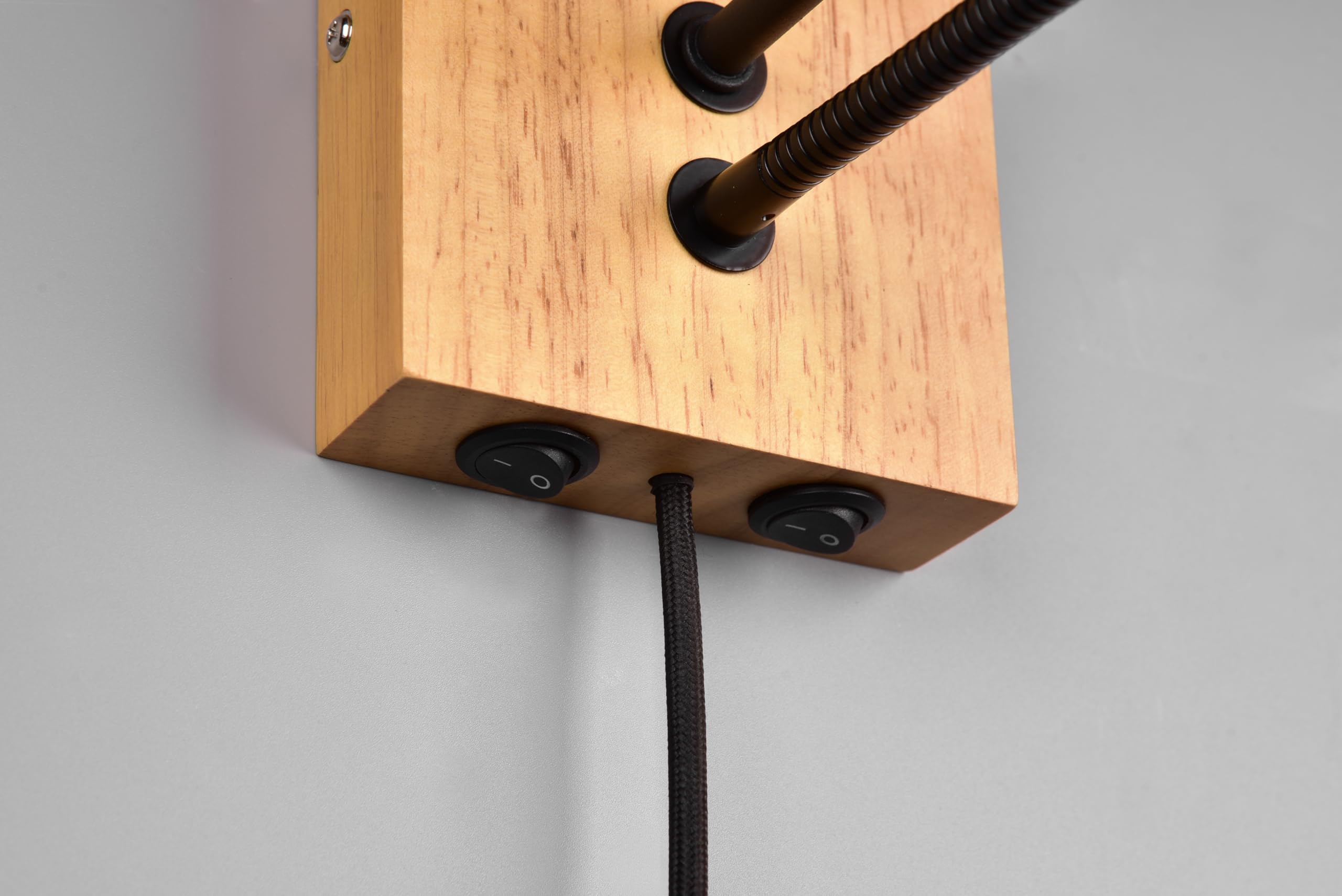 Trio Leuchten Wandleuchte Nilam 212879236, Holz naturbelassen, Schirm Stoff, exkl. 1x E27, Lesearm inkl. 3.1 Watt LED, Flex Connect, Weiß